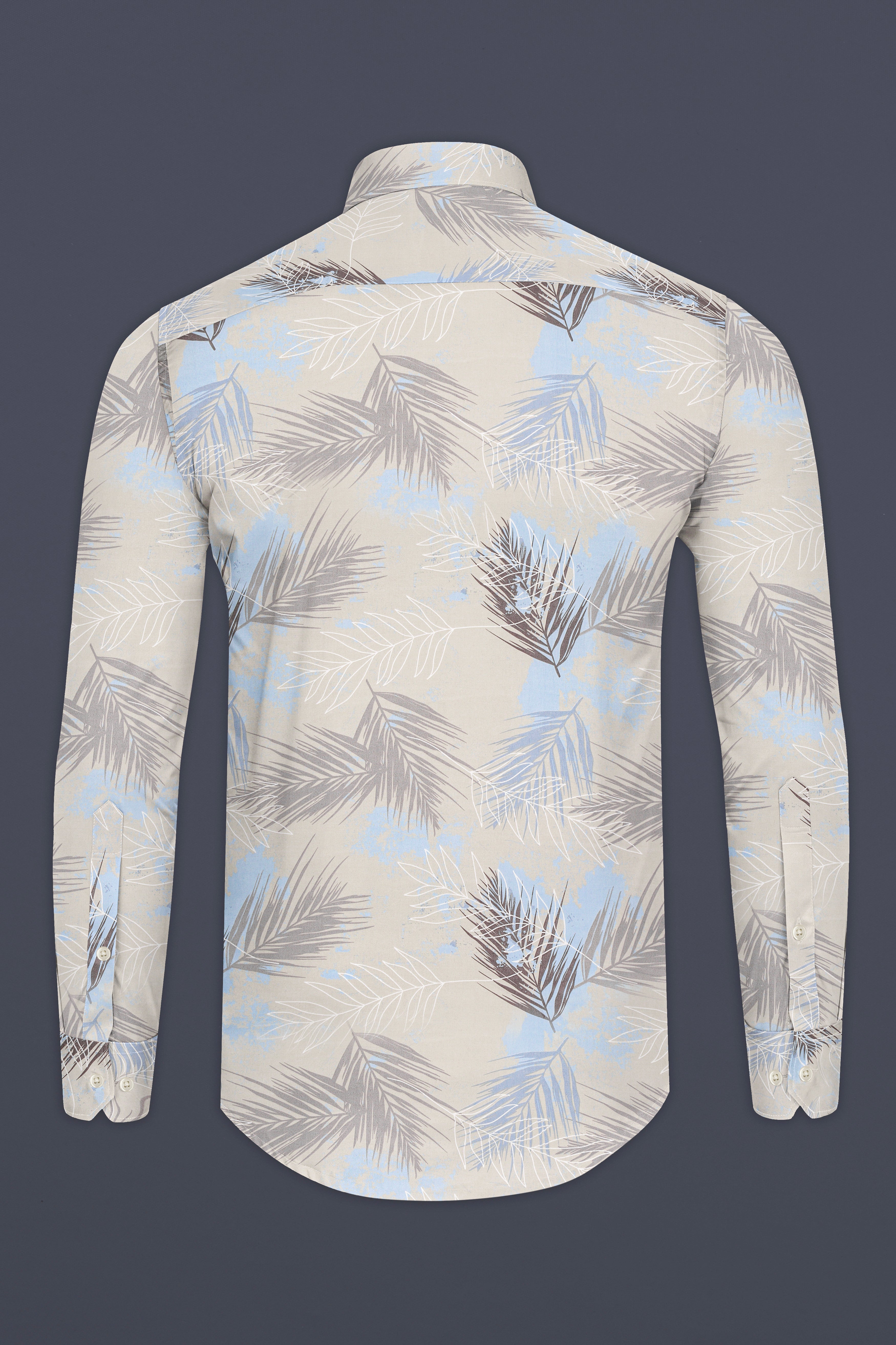 Cloud Cream With Botticelli Blue Tropical Printed Premium Giza Cotton Shirt