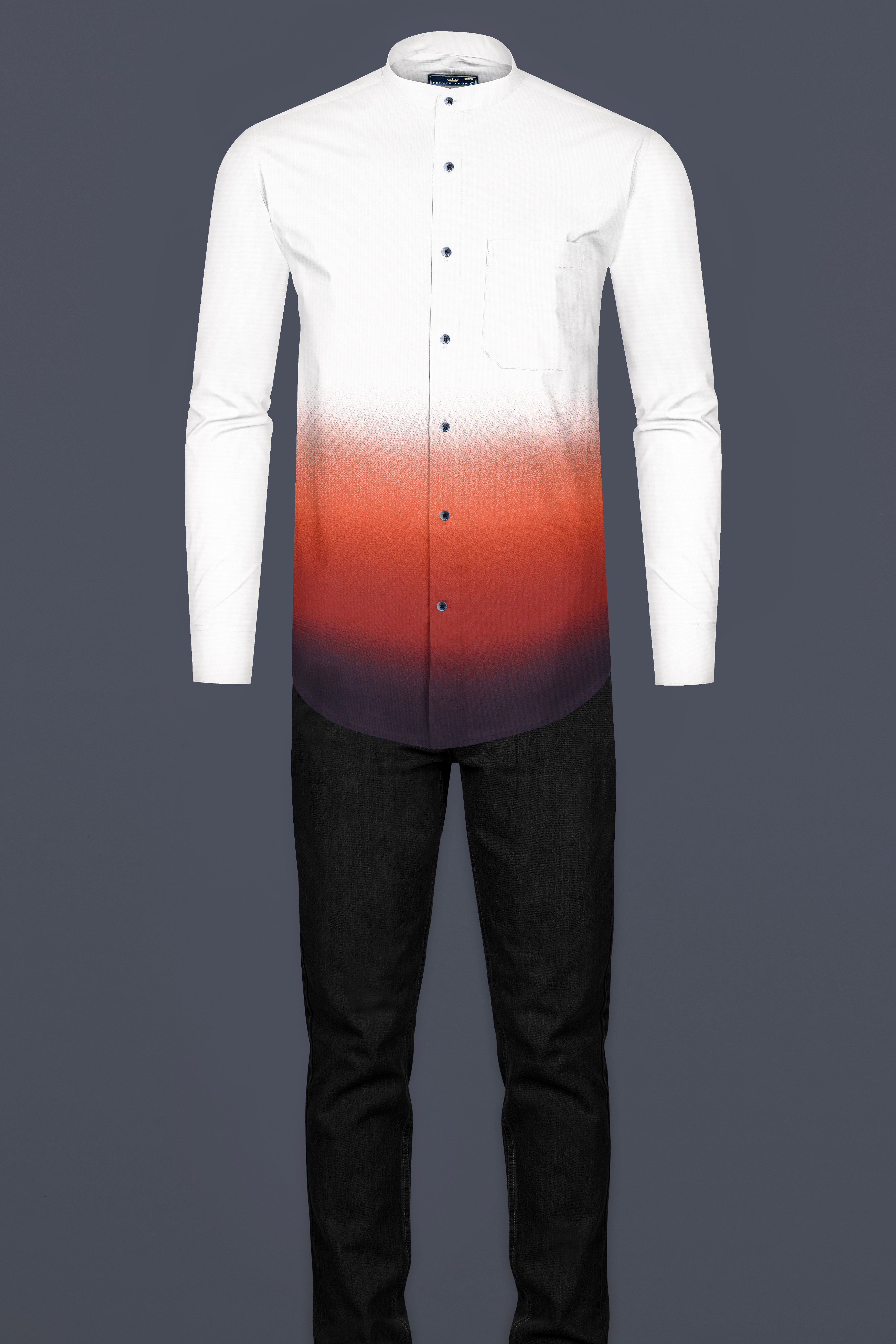 Bright White With Sienna Orange Ombre Effect Prints Premium Cotton Shirt