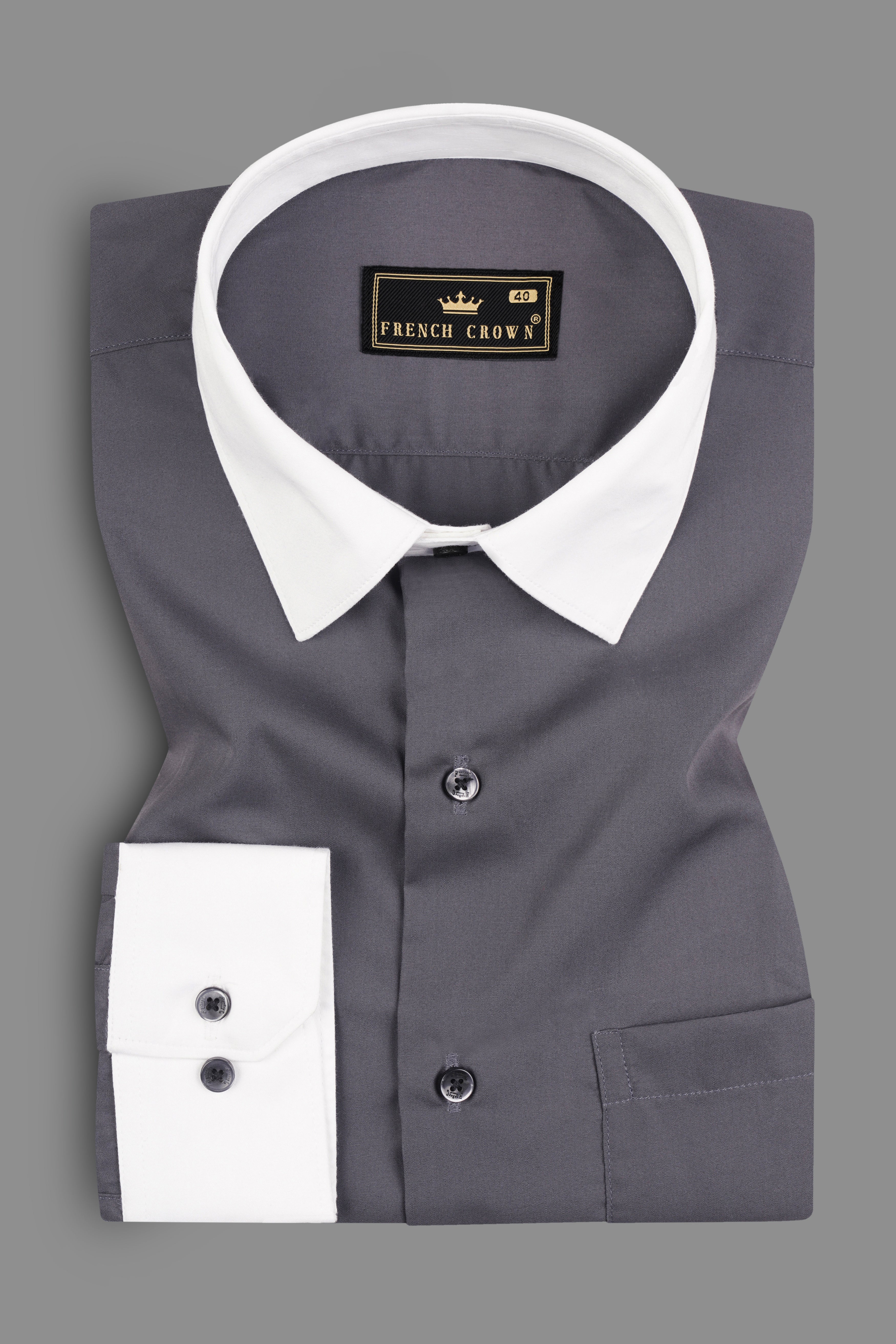 Vampire Gray Solid Poplin Giza Cotton Shirt