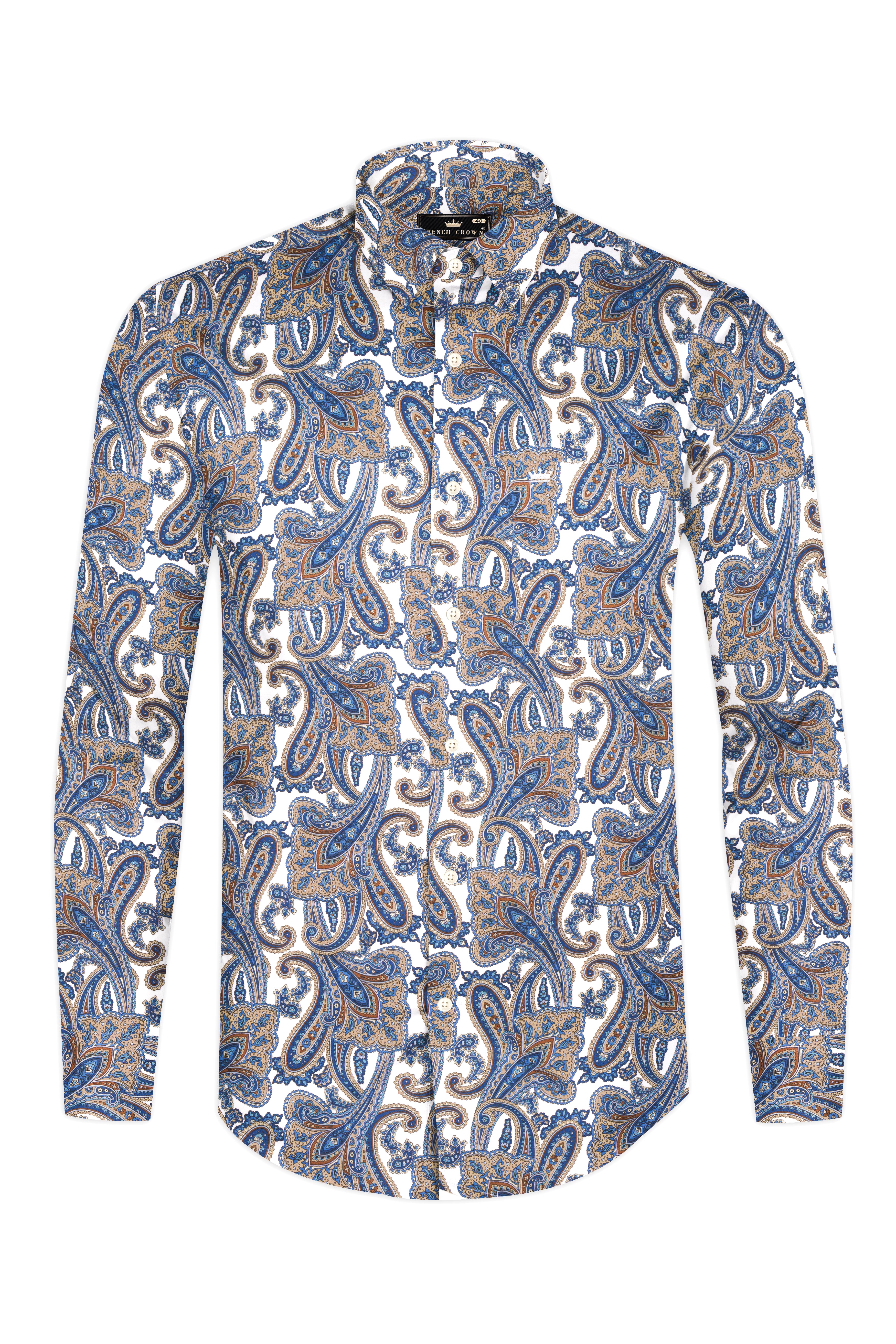 Bright White with Wild Blue and Almond Pink Keri Printed Super Soft Premium Cotton Shirt