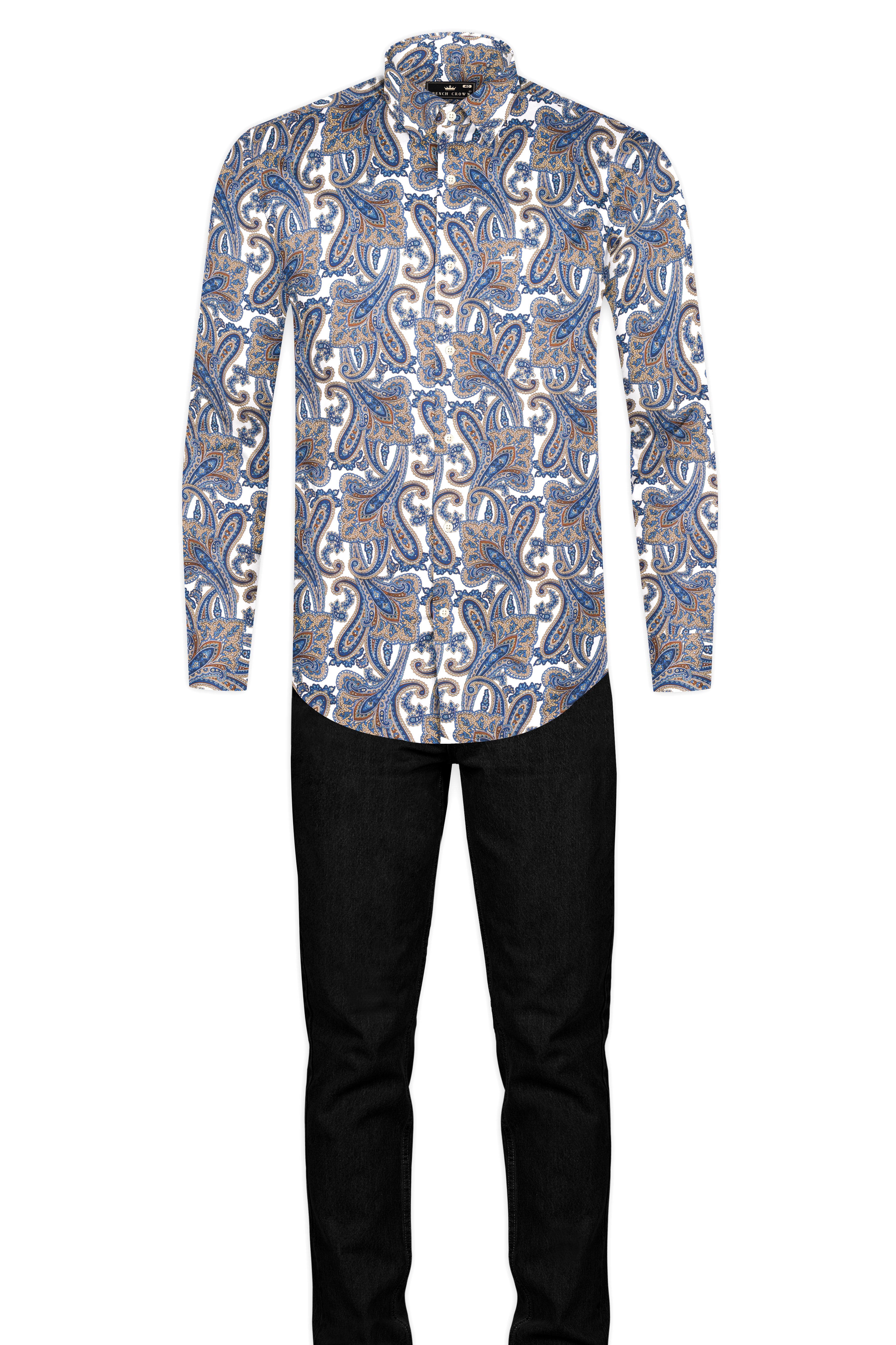 Bright White with Wild Blue and Almond Pink Keri Printed Super Soft Premium Cotton Shirt