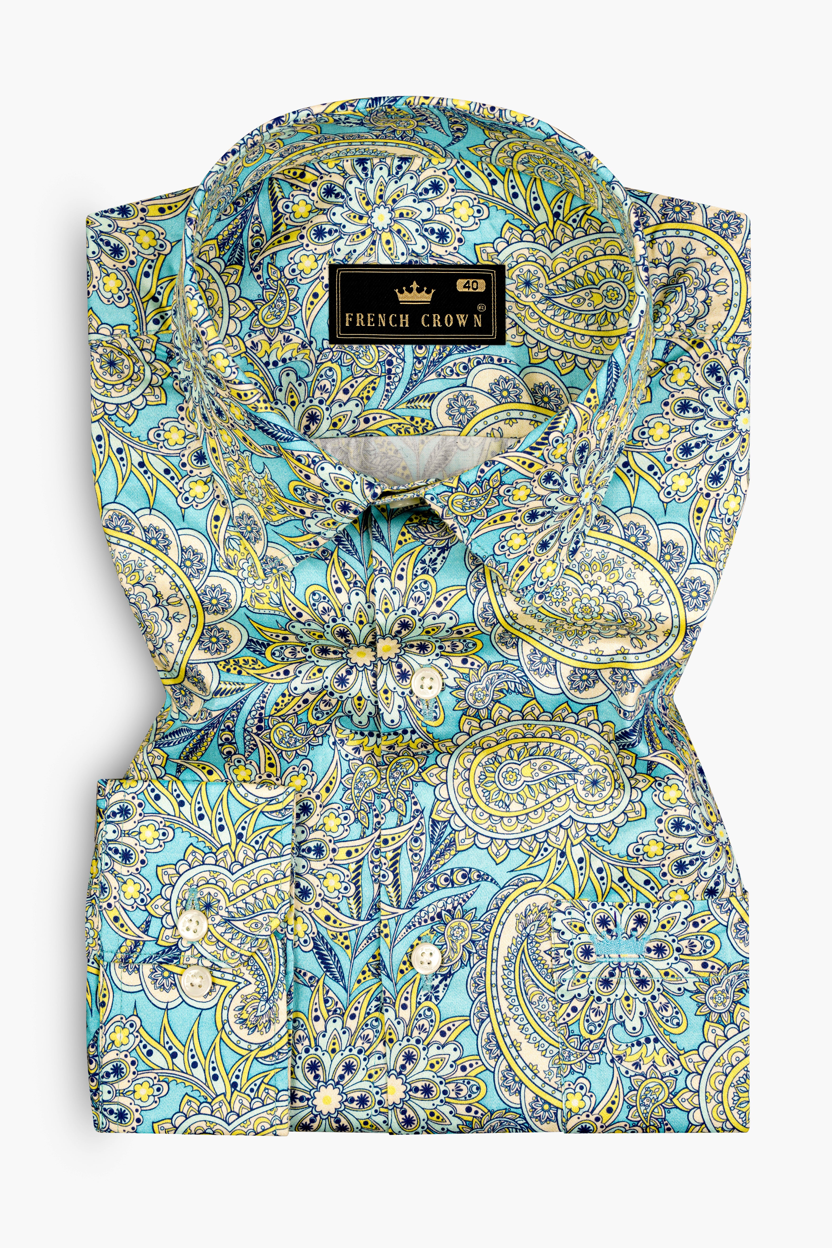 Mint Green with Tealish Blue Multicolor Printed Super Soft Premium Cotton Shirt