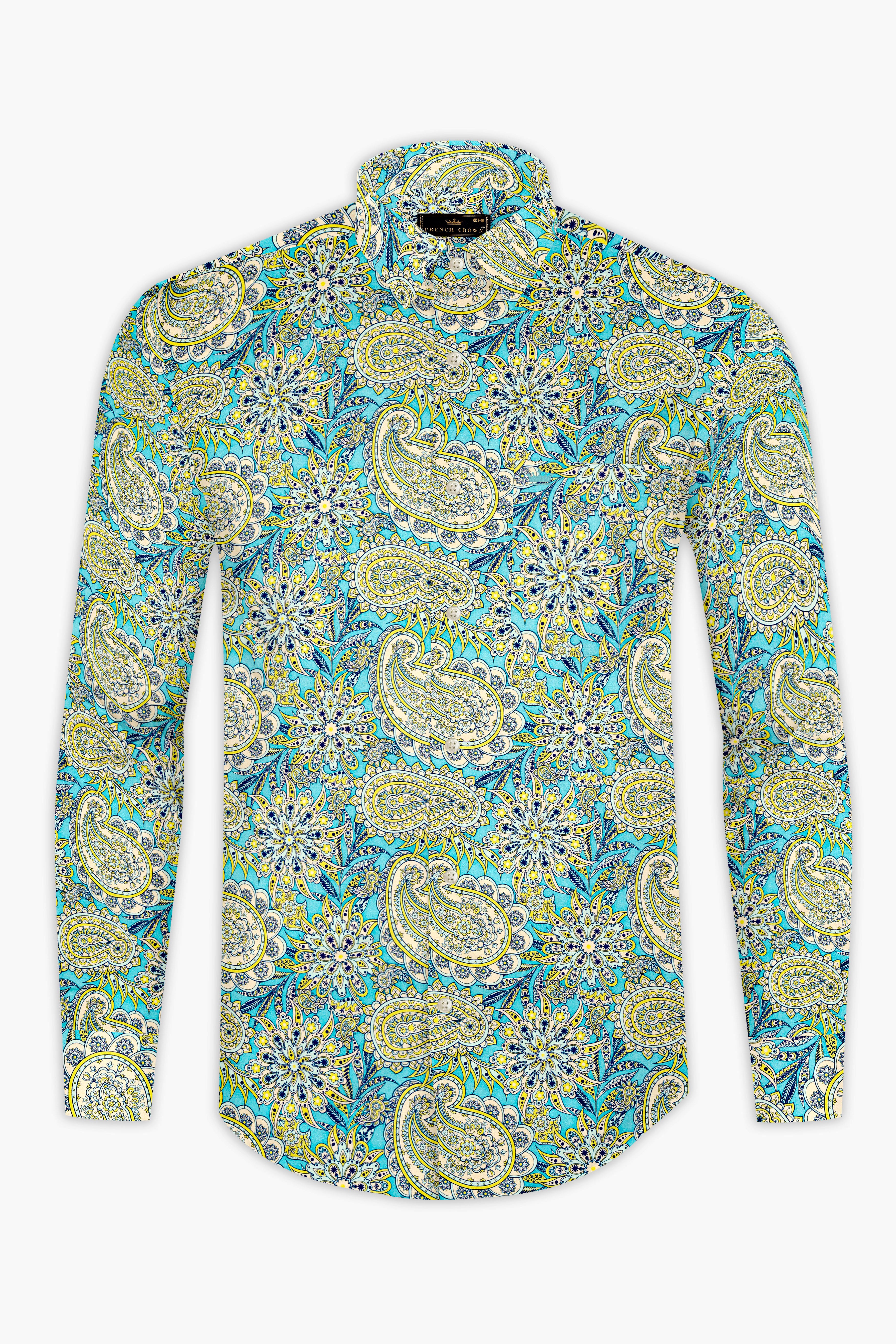 Mint Green with Tealish Blue Multicolor Printed Super Soft Premium Cotton Shirt