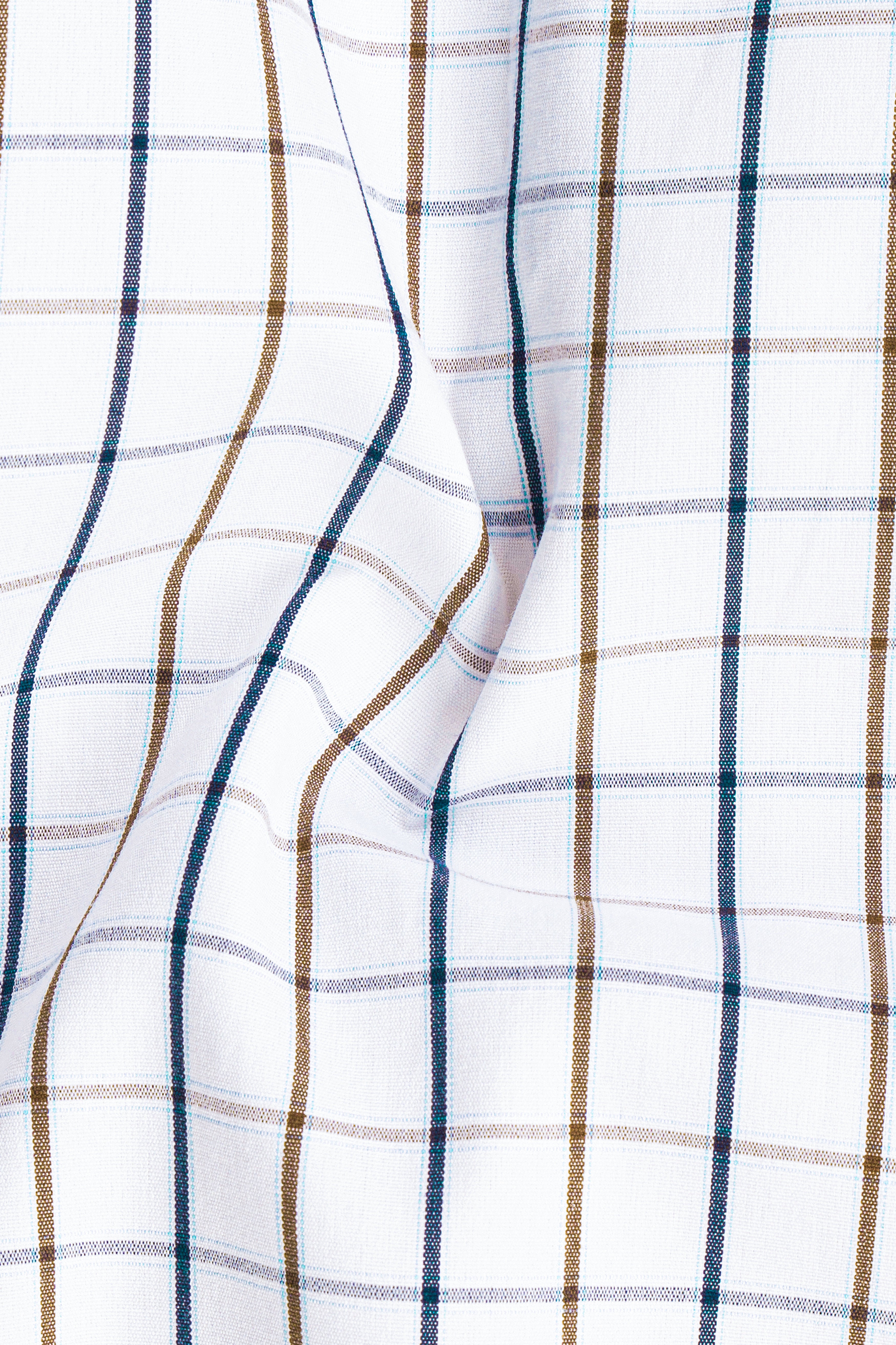 Bright White with Tealish Blue and Ironstone Brown Windowpane Giza Cotton Shirt