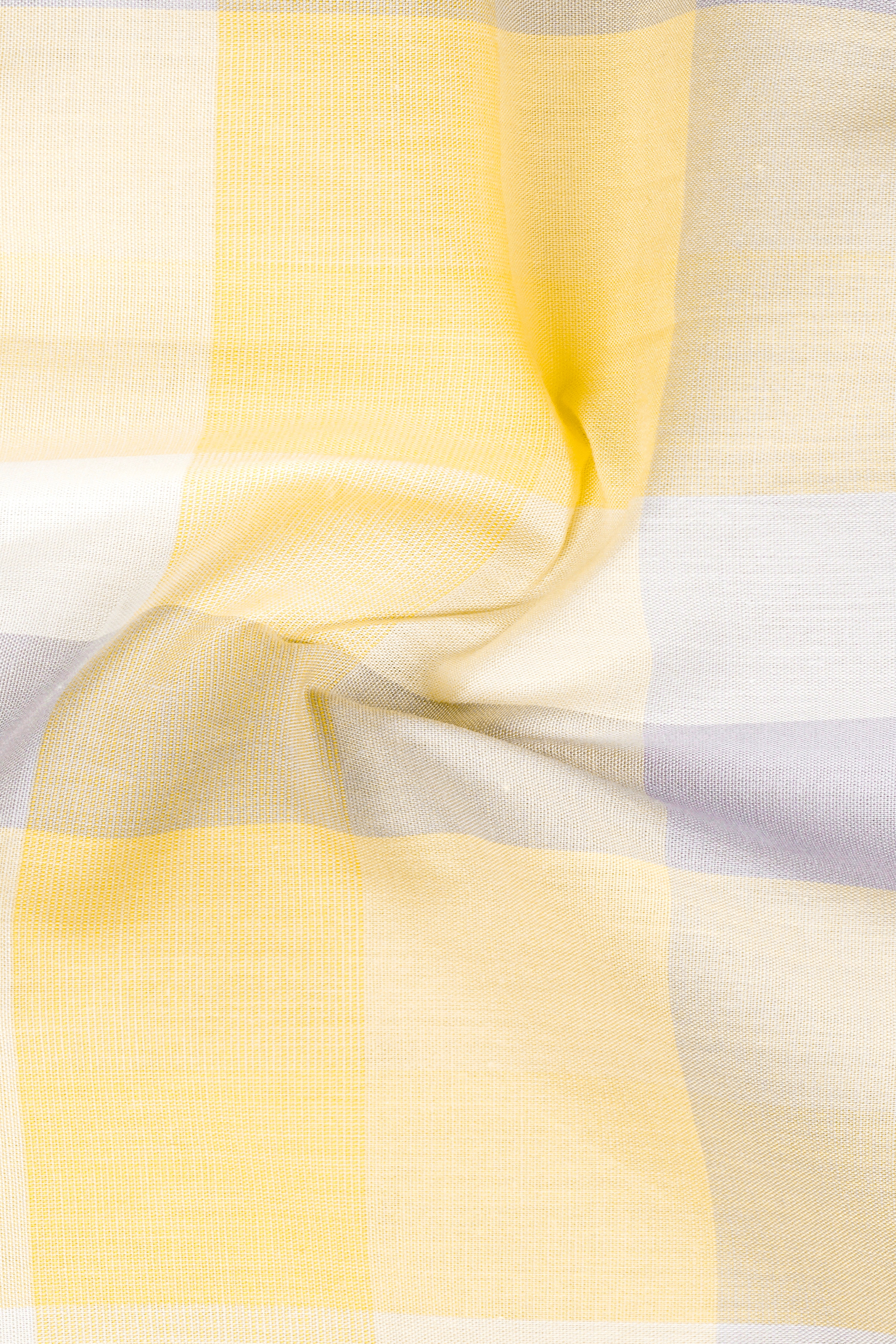 Tequila Yellow with Melon pink with Metallic Blue Plaid Giza Cotton Designer Shirt