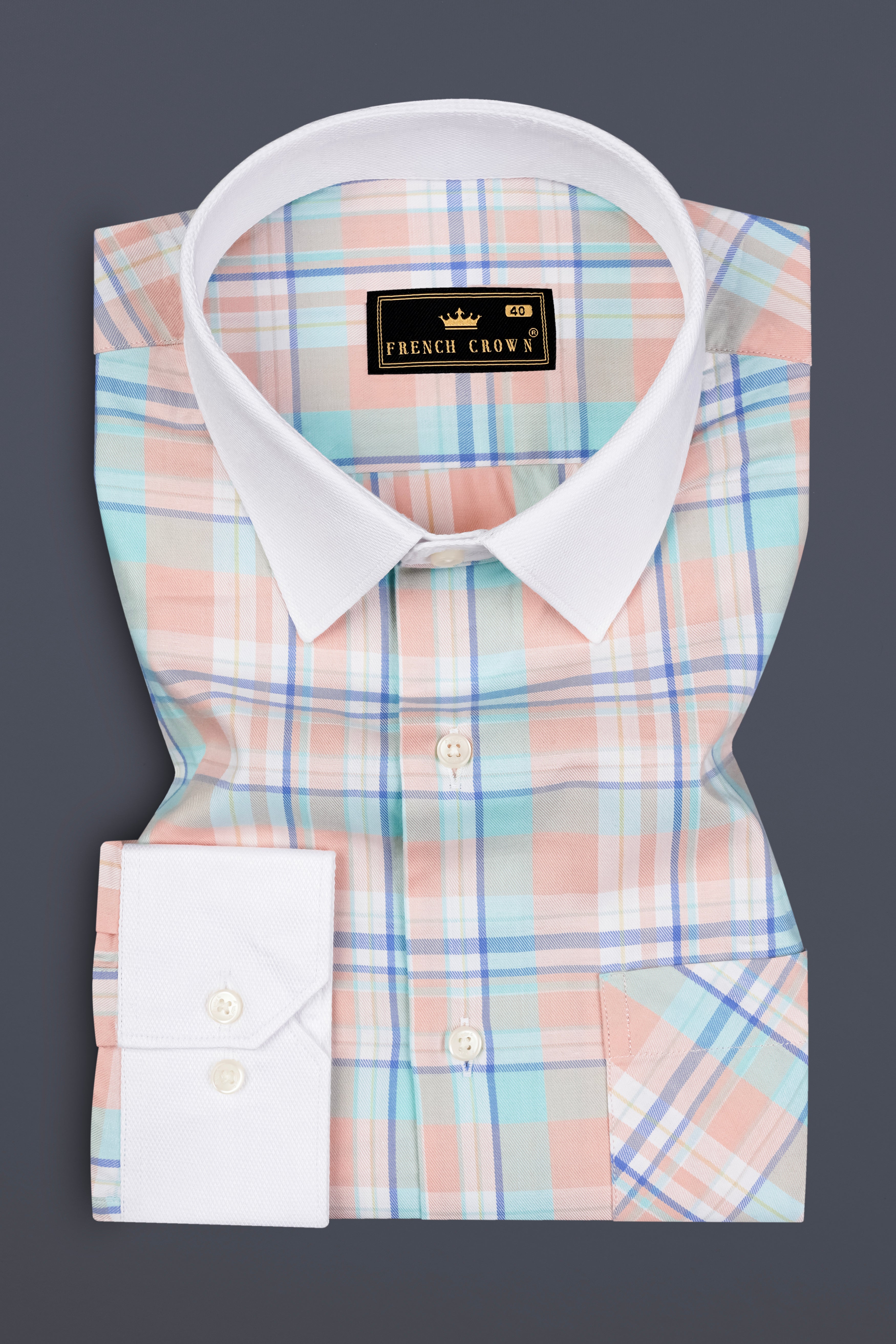 Polo Blue with Oyster Pink and Ziggurat Green Plaid Twill Cotton Shirt 12875-WCC-38, 12875-WCC-H-38, 12875-WCC-39, 12875-WCC-H-39, 12875-WCC-40, 12875-WCC-H-40, 12875-WCC-42, 12875-WCC-H-42, 12875-WCC-44, 12875-WCC-H-44, 12875-WCC-46, 12875-WCC-H-46, 12875-WCC-48, 12875-WCC-H-48, 12875-WCC-50, 12875-WCC-H-50, 12875-WCC-52, 12875-WCC-H-52