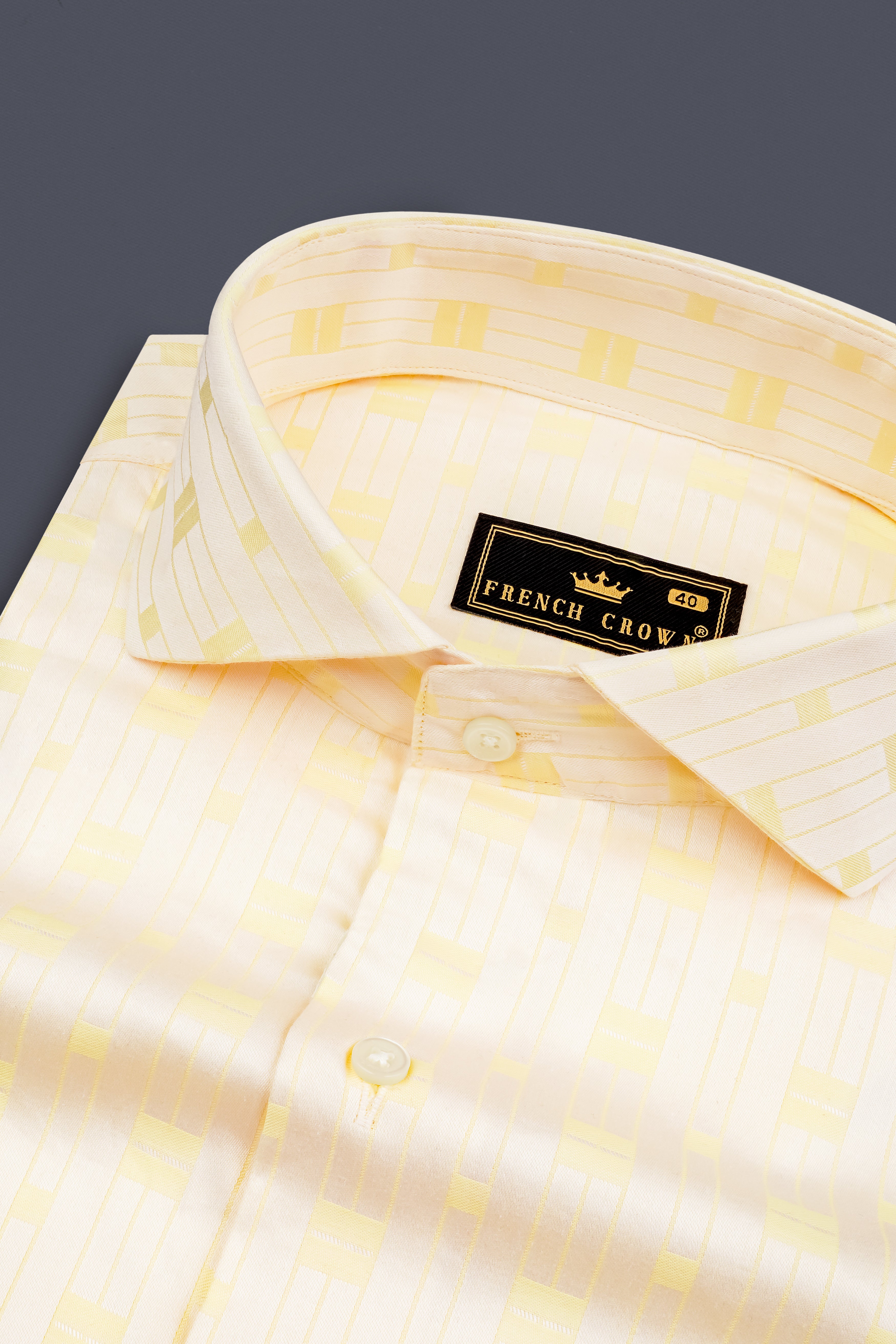 Pearl Bush Cream with Jacquard Yellow Square textured Premium Cotton Shirt