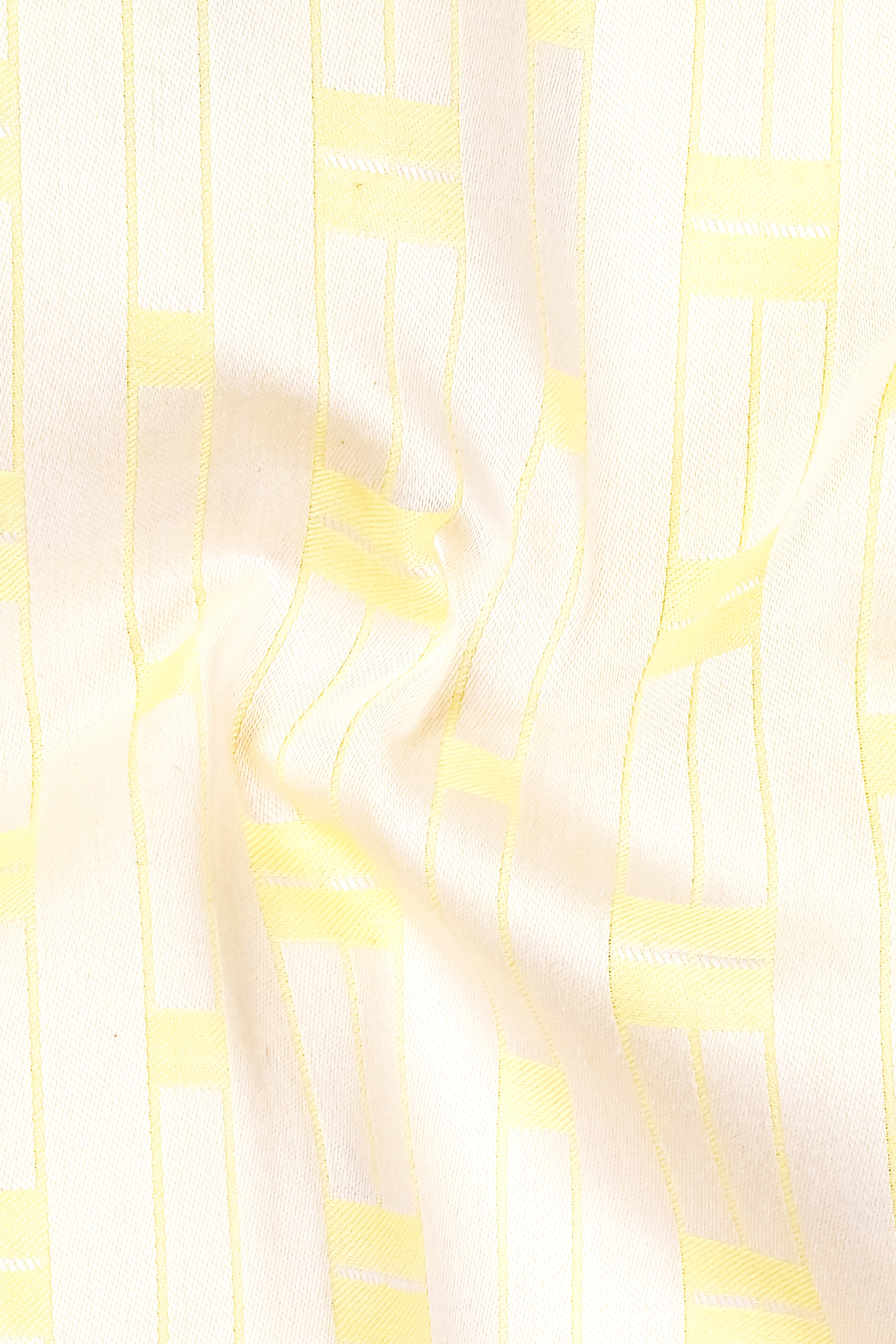 Pearl Bush Cream with Jacquard Yellow Square textured Premium Cotton Shirt