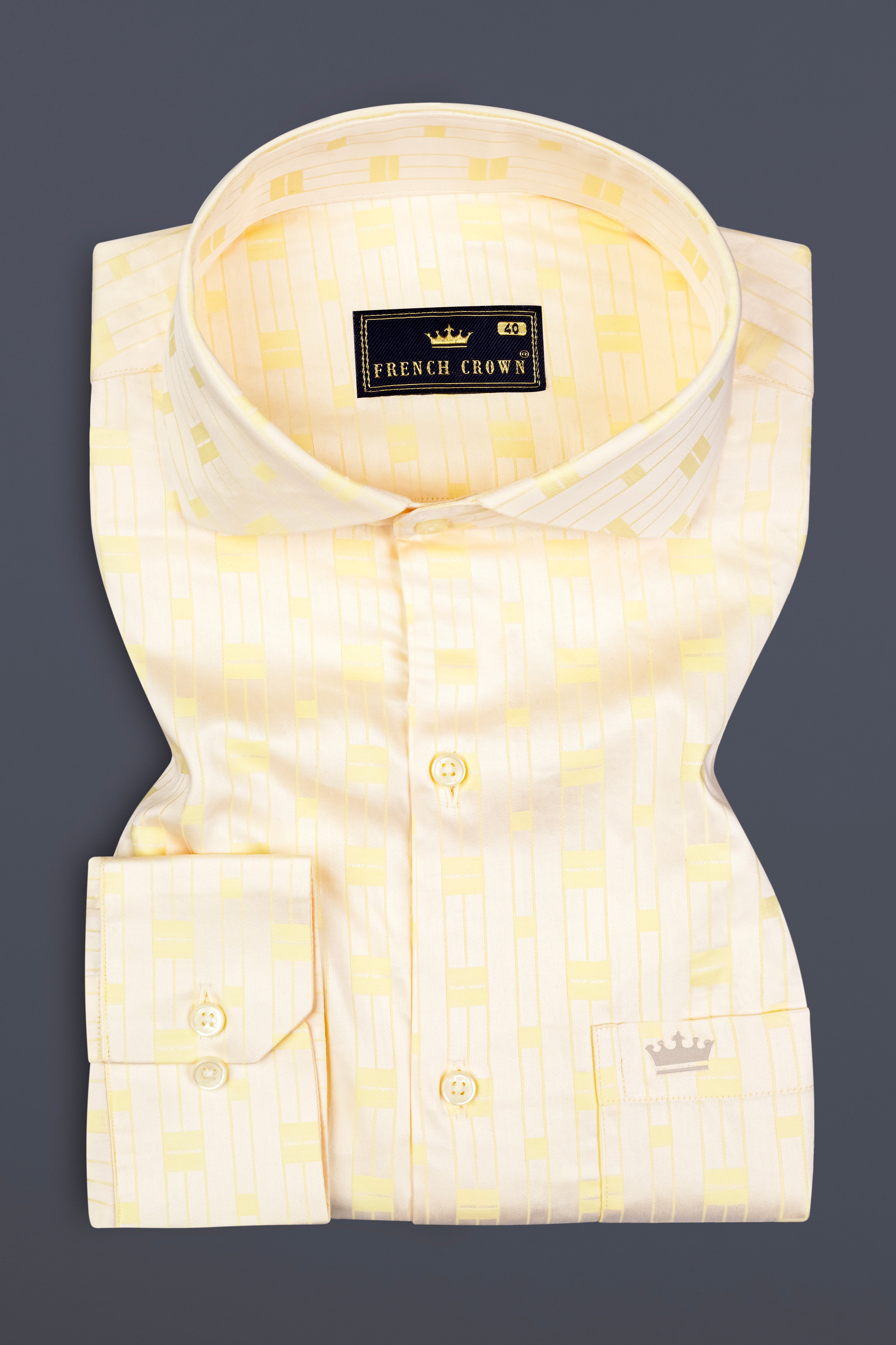 Pearl Bush Cream with Jacquard Yellow Square textured Premium Cotton Shirt 12877-CA-38, 12877-CA-H-38, 12877-CA-39, 12877-CA-H-39, 12877-CA-40, 12877-CA-H-40, 12877-CA-42, 12877-CA-H-42, 12877-CA-44, 12877-CA-H-44, 12877-CA-46, 12877-CA-H-46, 12877-CA-48, 12877-CA-H-48, 12877-CA-50, 12877-CA-H-50, 12877-CA-52, 12877-CA-H-52