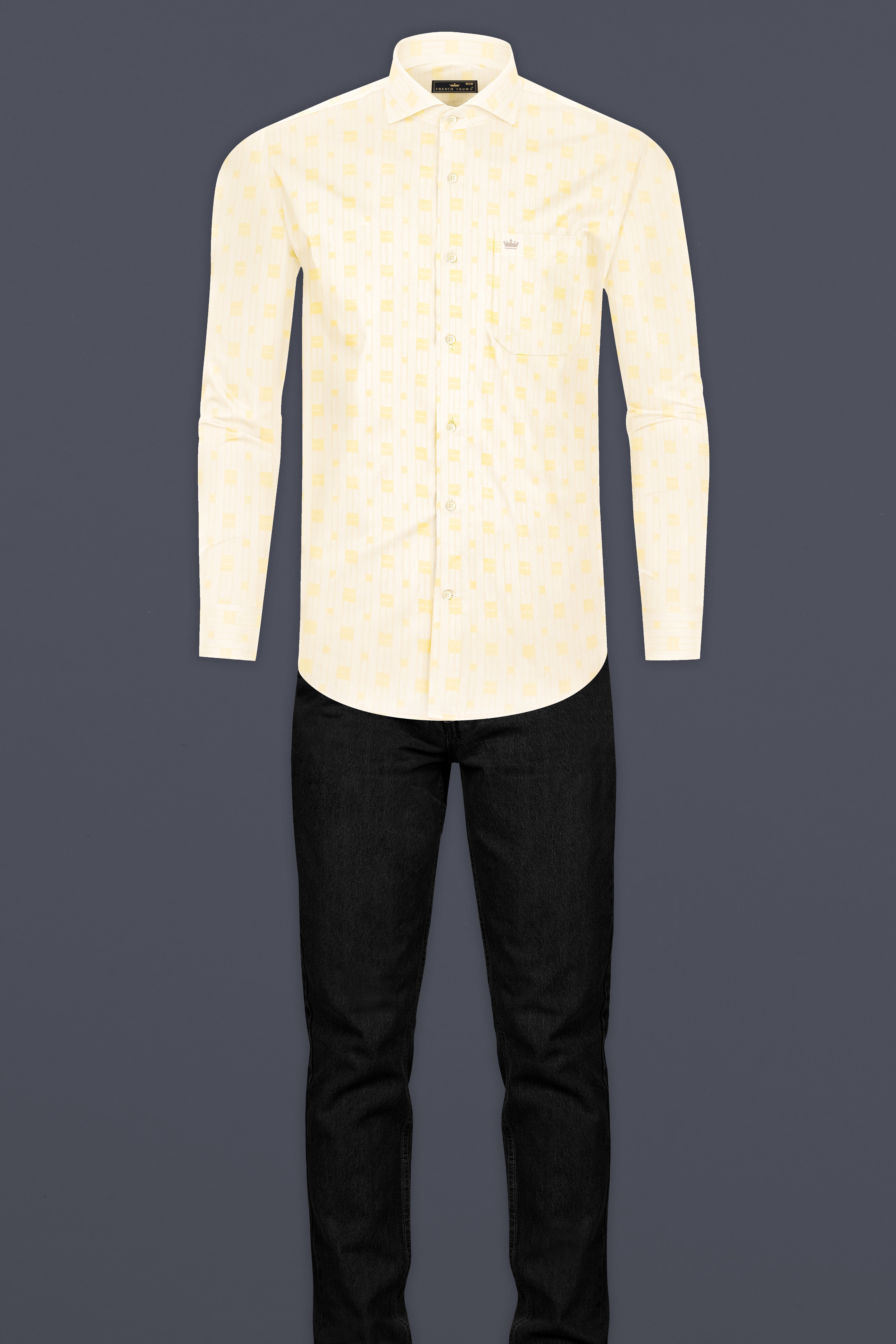 Pearl Bush Cream with Jacquard Yellow Square textured Premium Cotton Shirt 12877-CA-38, 12877-CA-H-38, 12877-CA-39, 12877-CA-H-39, 12877-CA-40, 12877-CA-H-40, 12877-CA-42, 12877-CA-H-42, 12877-CA-44, 12877-CA-H-44, 12877-CA-46, 12877-CA-H-46, 12877-CA-48, 12877-CA-H-48, 12877-CA-50, 12877-CA-H-50, 12877-CA-52, 12877-CA-H-52