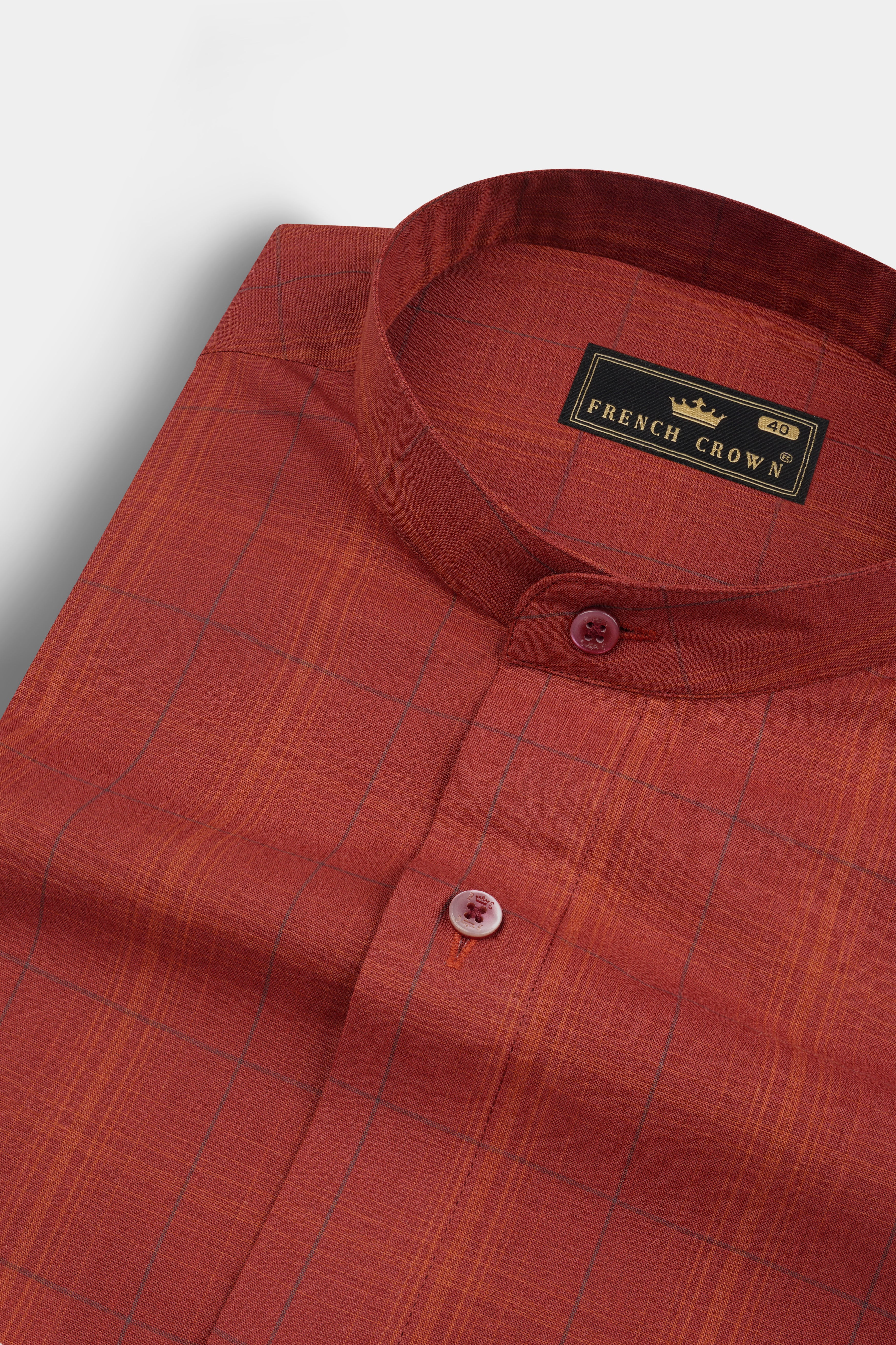 Burnt Orange Plaid Poplin Giza Cotton Shirt