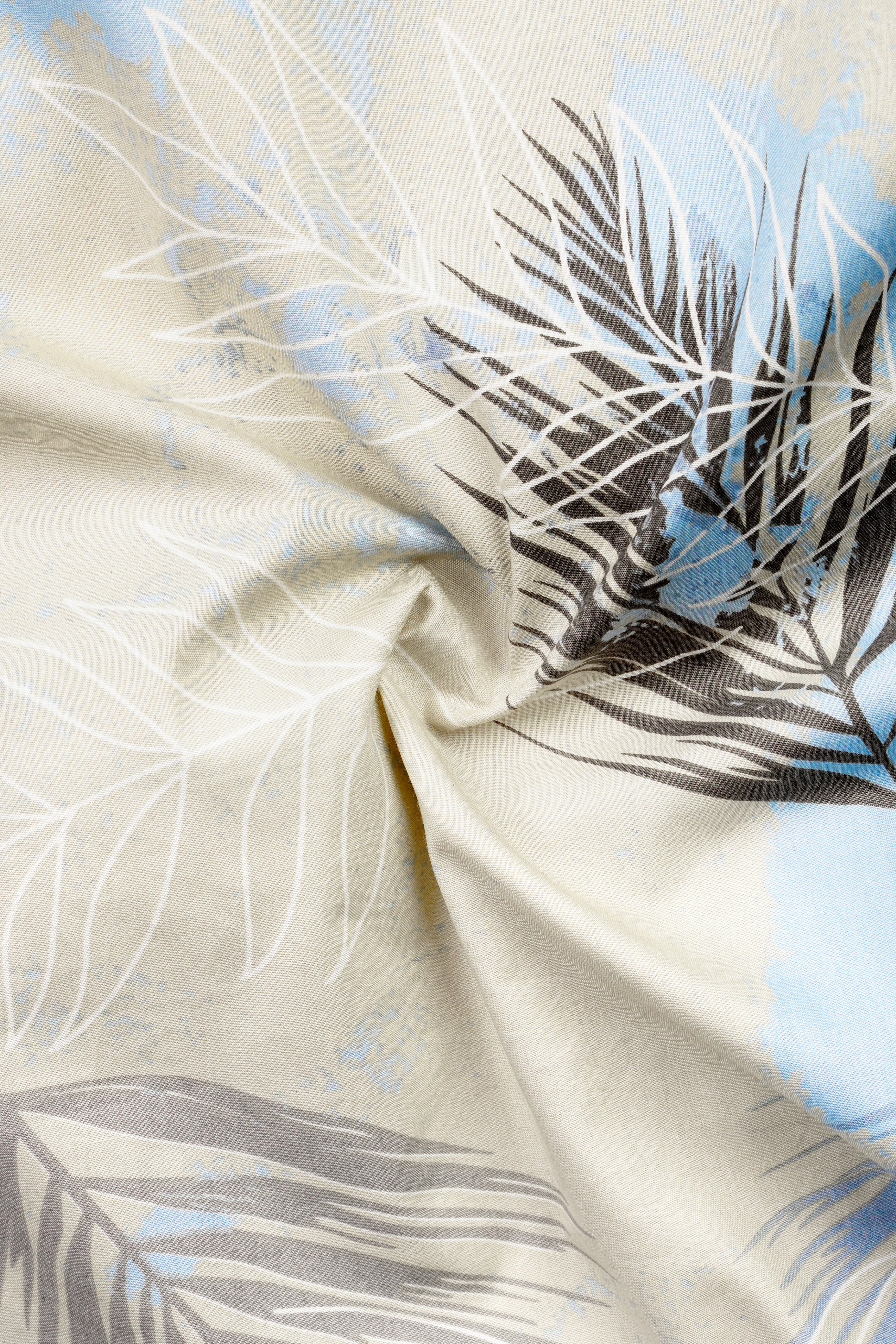 Moon Mist Grey Feather Printed Poplin Giza Cotton Shirt