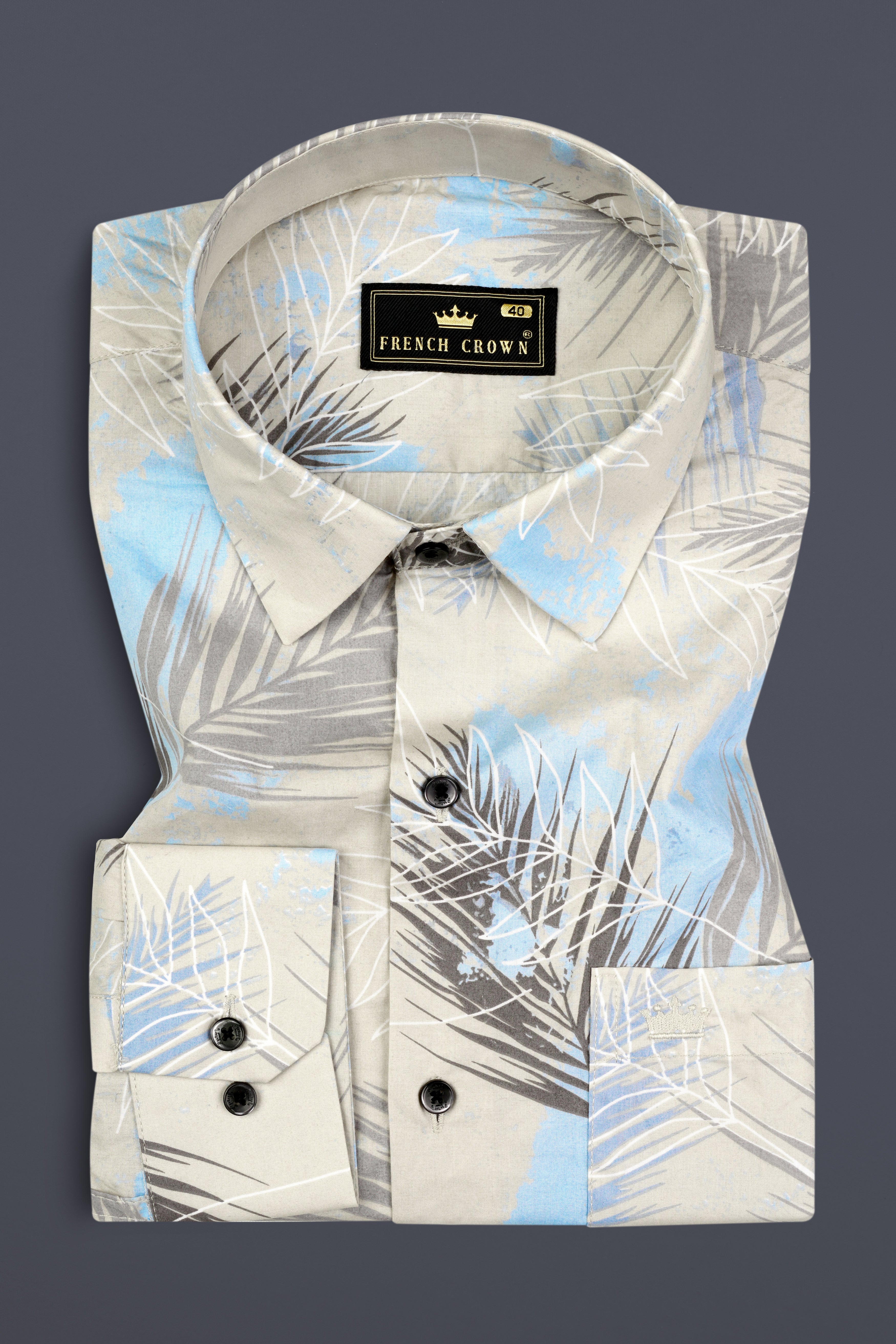 Moon Mist Grey Feather Printed Giza Cotton Shirt 12883-BLK-38, 12883-BLK-H-38, 12883-BLK-39, 12883-BLK-H-39, 12883-BLK-40, 12883-BLK-H-40, 12883-BLK-42, 12883-BLK-H-42, 12883-BLK-44, 12883-BLK-H-44, 12883-BLK-46, 12883-BLK-H-46, 12883-BLK-48, 12883-BLK-H-48, 12883-BLK-50, 12883-BLK-H-50, 12883-BLK-52, 12883-BLK-H-52