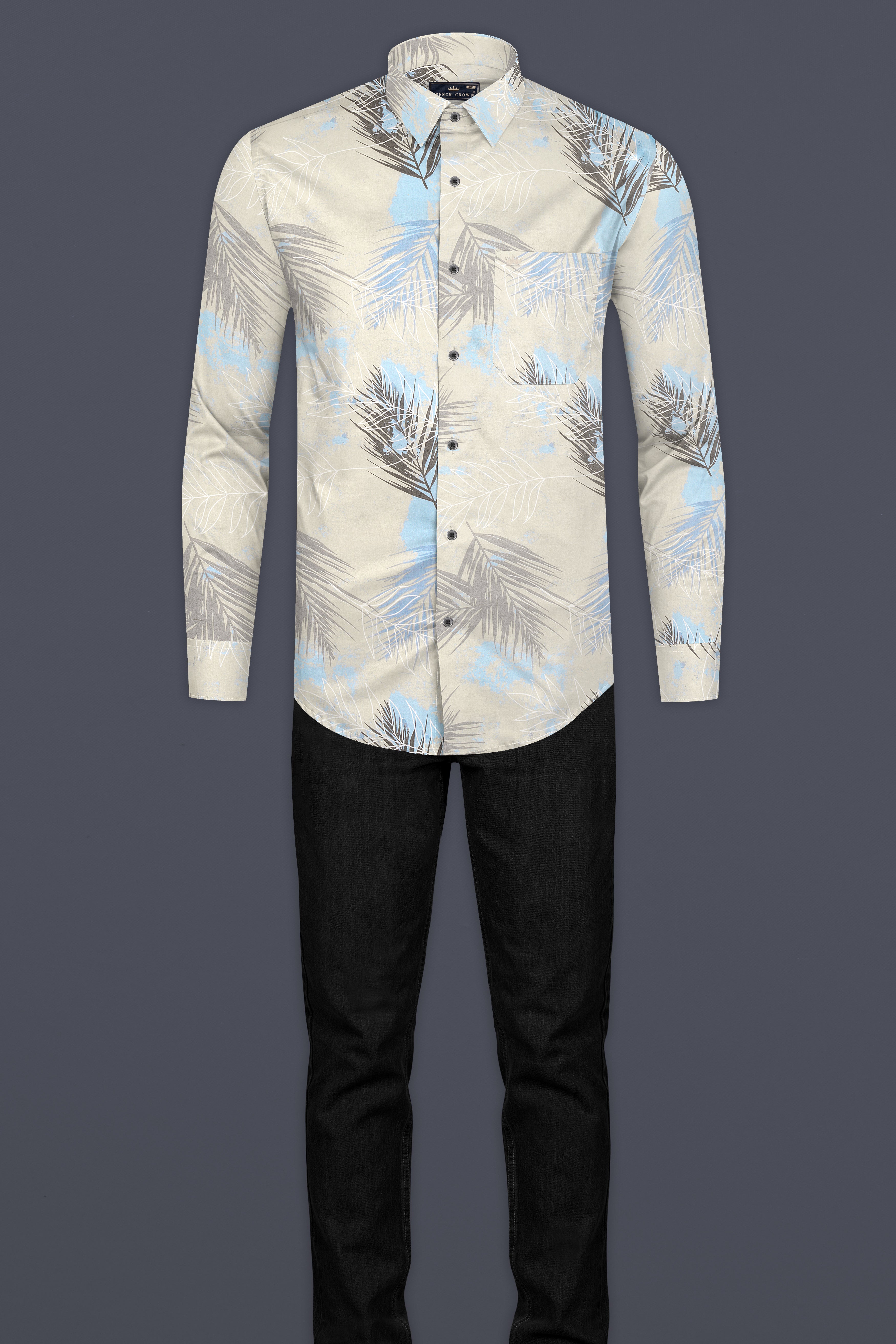 Moon Mist Grey Feather Printed Giza Cotton Shirt 12883-BLK-38, 12883-BLK-H-38, 12883-BLK-39, 12883-BLK-H-39, 12883-BLK-40, 12883-BLK-H-40, 12883-BLK-42, 12883-BLK-H-42, 12883-BLK-44, 12883-BLK-H-44, 12883-BLK-46, 12883-BLK-H-46, 12883-BLK-48, 12883-BLK-H-48, 12883-BLK-50, 12883-BLK-H-50, 12883-BLK-52, 12883-BLK-H-52