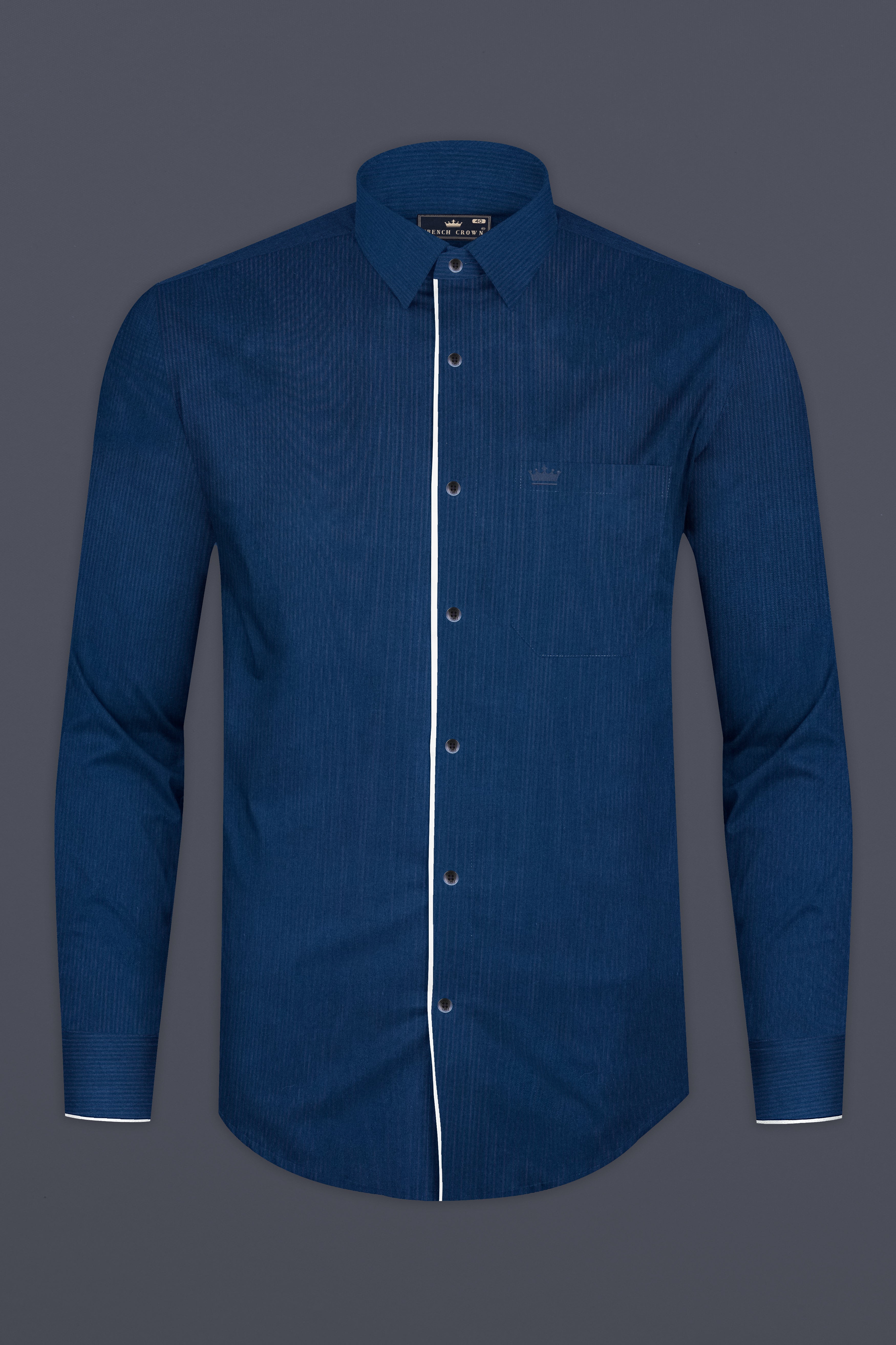 Midnight Blue Herringbone Textured Premium Cotton Designer Shirt