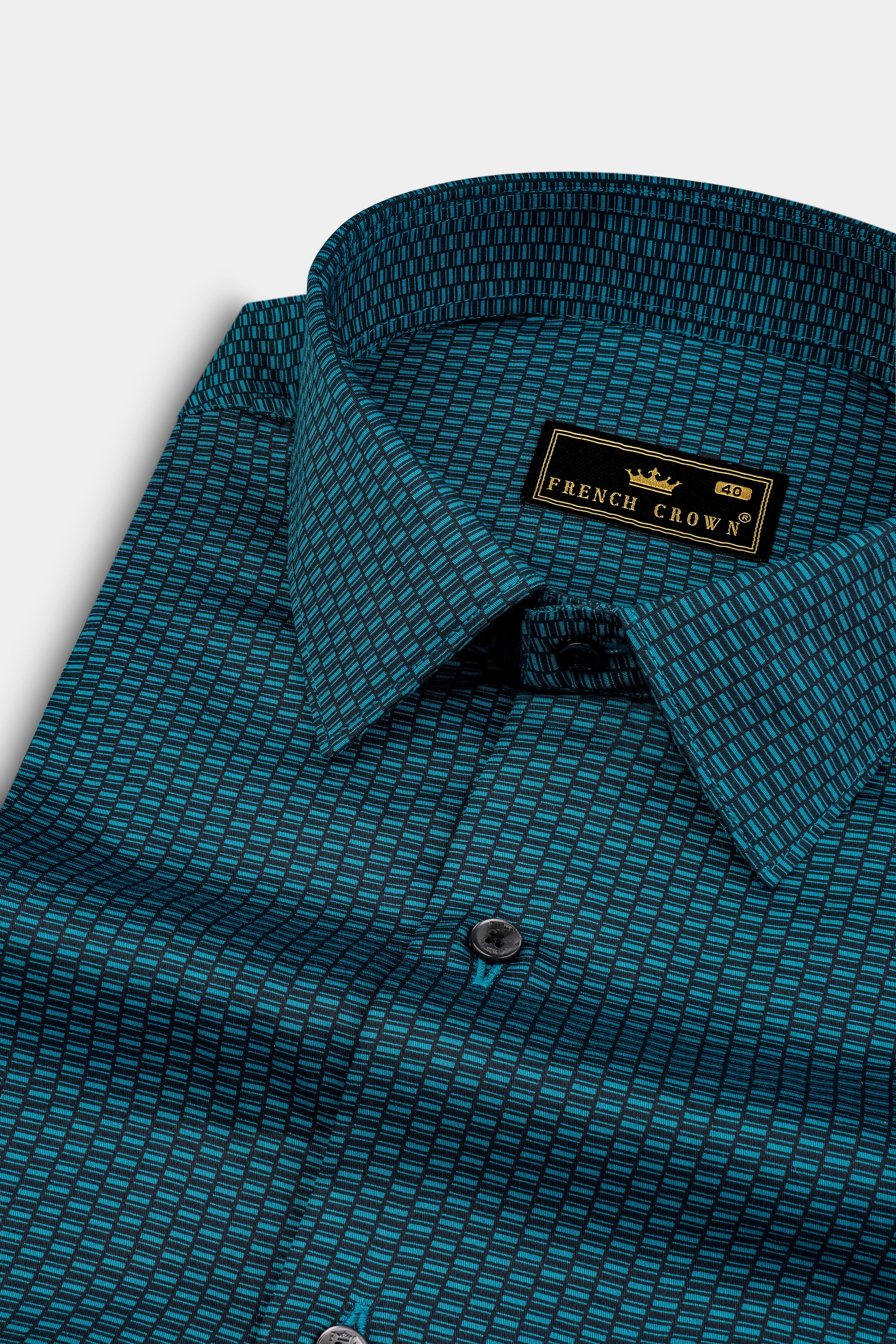 Dark Teal Blue Printed Super Soft Premium Cotton Shirt