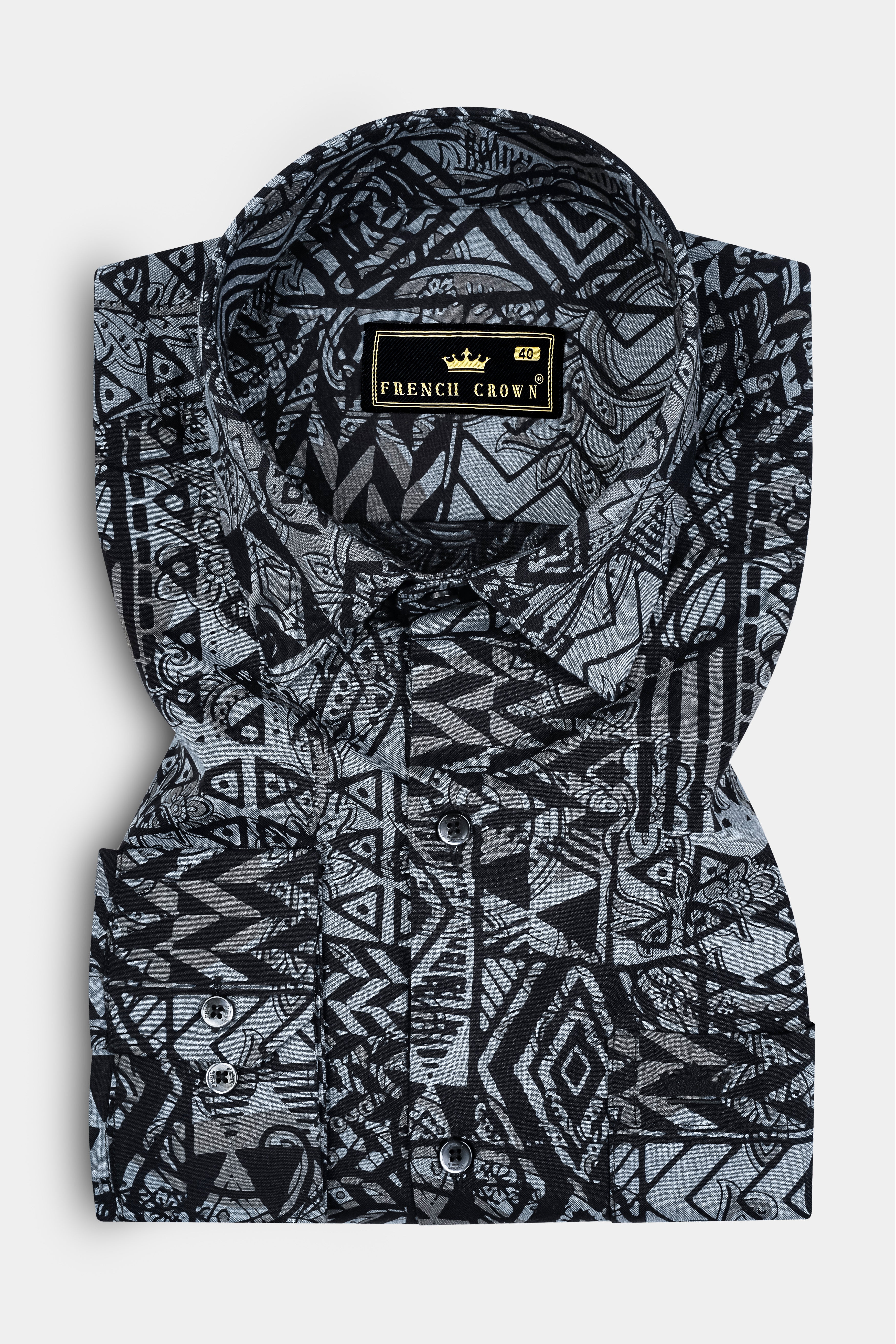 Jade Black with Mid Grey Abstract Printed Giza Cotton Shirt 12889-BLK-38, 12889-BLK-H-38, 12889-BLK-39, 12889-BLK-H-39, 12889-BLK-40, 12889-BLK-H-40, 12889-BLK-42, 12889-BLK-H-42, 12889-BLK-44, 12889-BLK-H-44, 12889-BLK-46, 12889-BLK-H-46, 12889-BLK-48, 12889-BLK-H-48, 12889-BLK-50, 12889-BLK-H-50, 12889-BLK-52, 12889-BLK-H-52