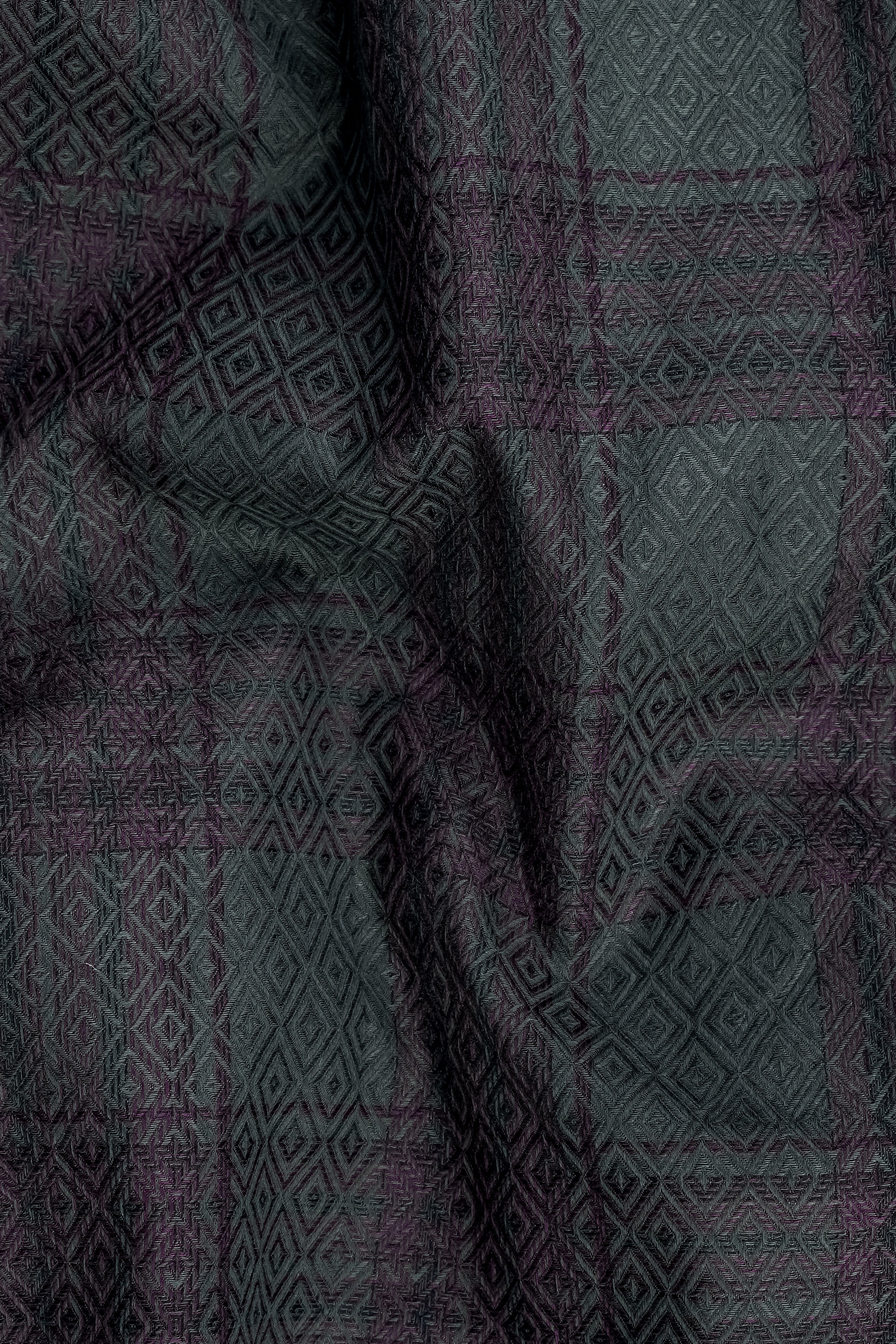 Limed Green and Taupe Purple Plaid Jacquard Textured Shirt