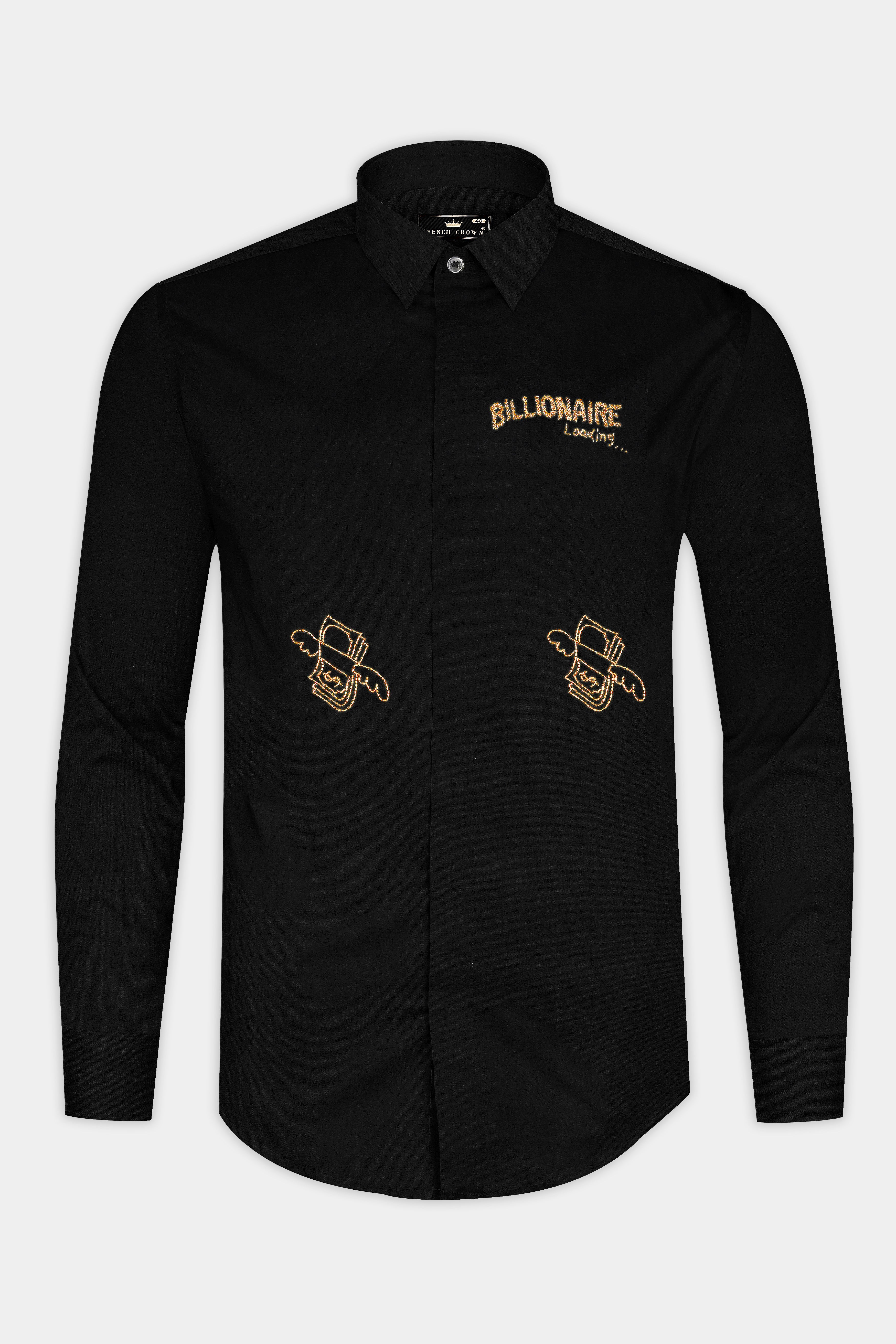 Jade Black Billionaire Hand Stitched Embroidered Super Soft Premium Cotton Designer Shirt