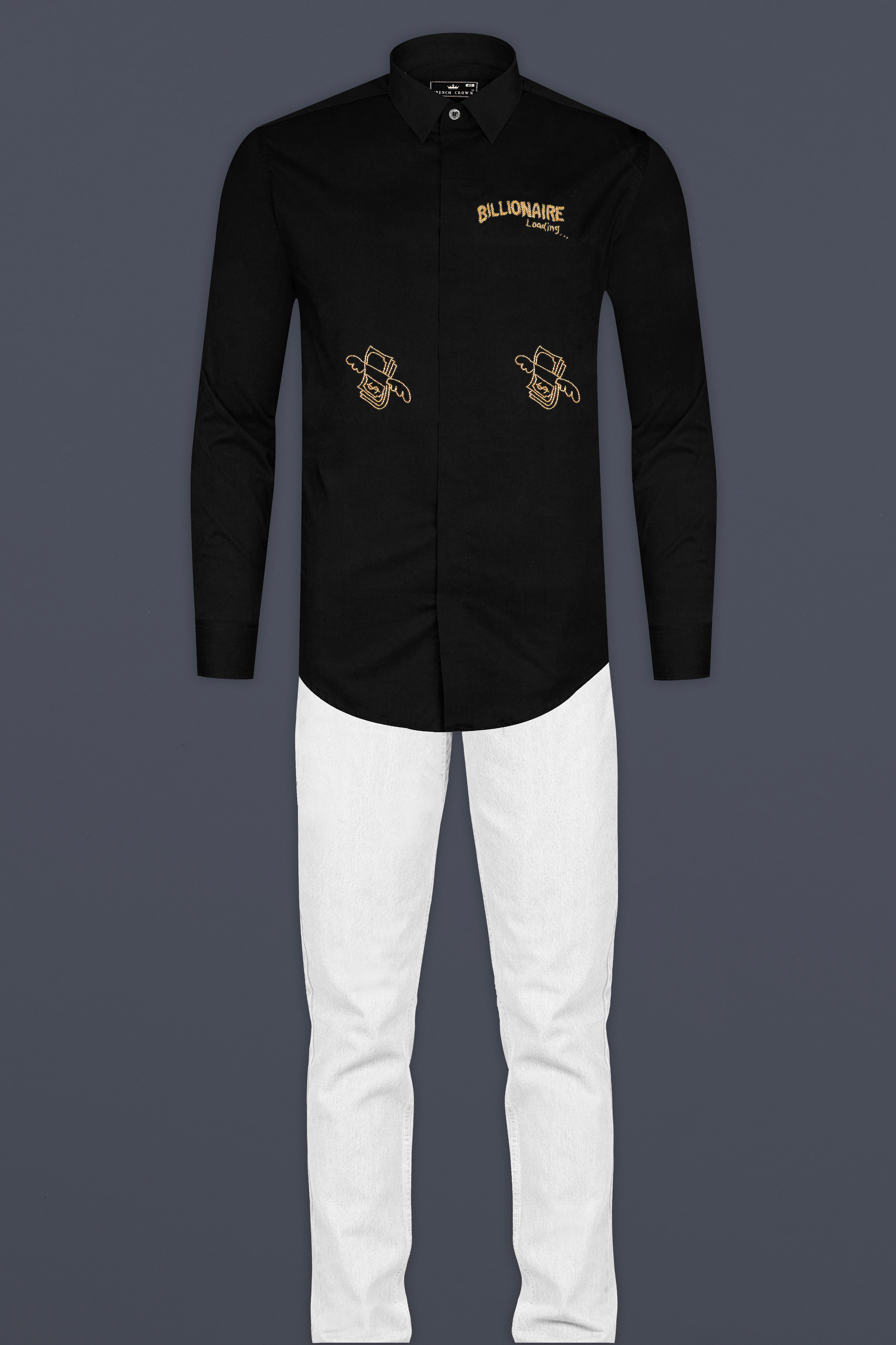 Jade Black Billionaire Hand Stitched Embroidered Super Soft Premium Cotton Designer Shirt