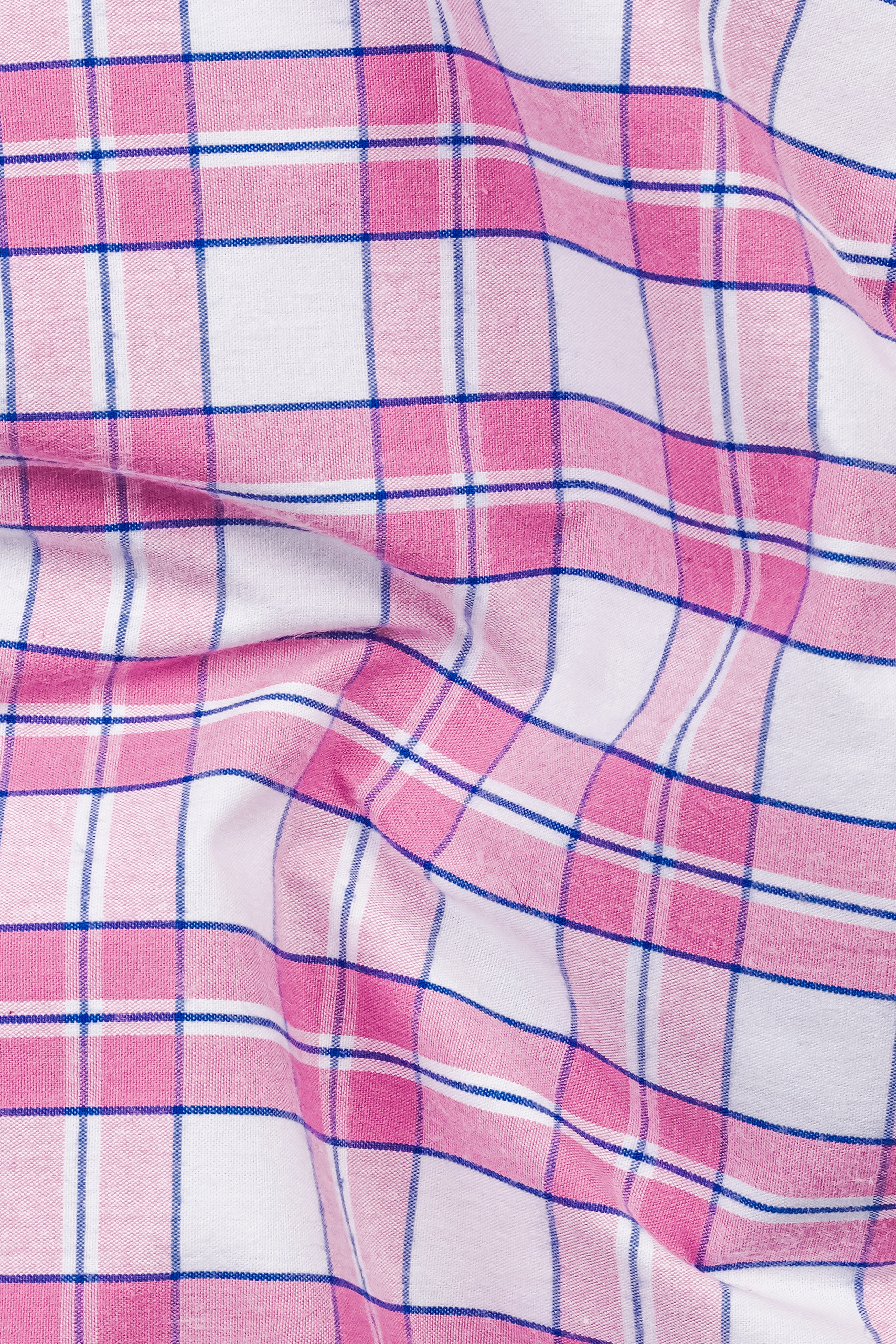 Lily Pink And Bright White Plaid Poplin Giza Cotton Shirt