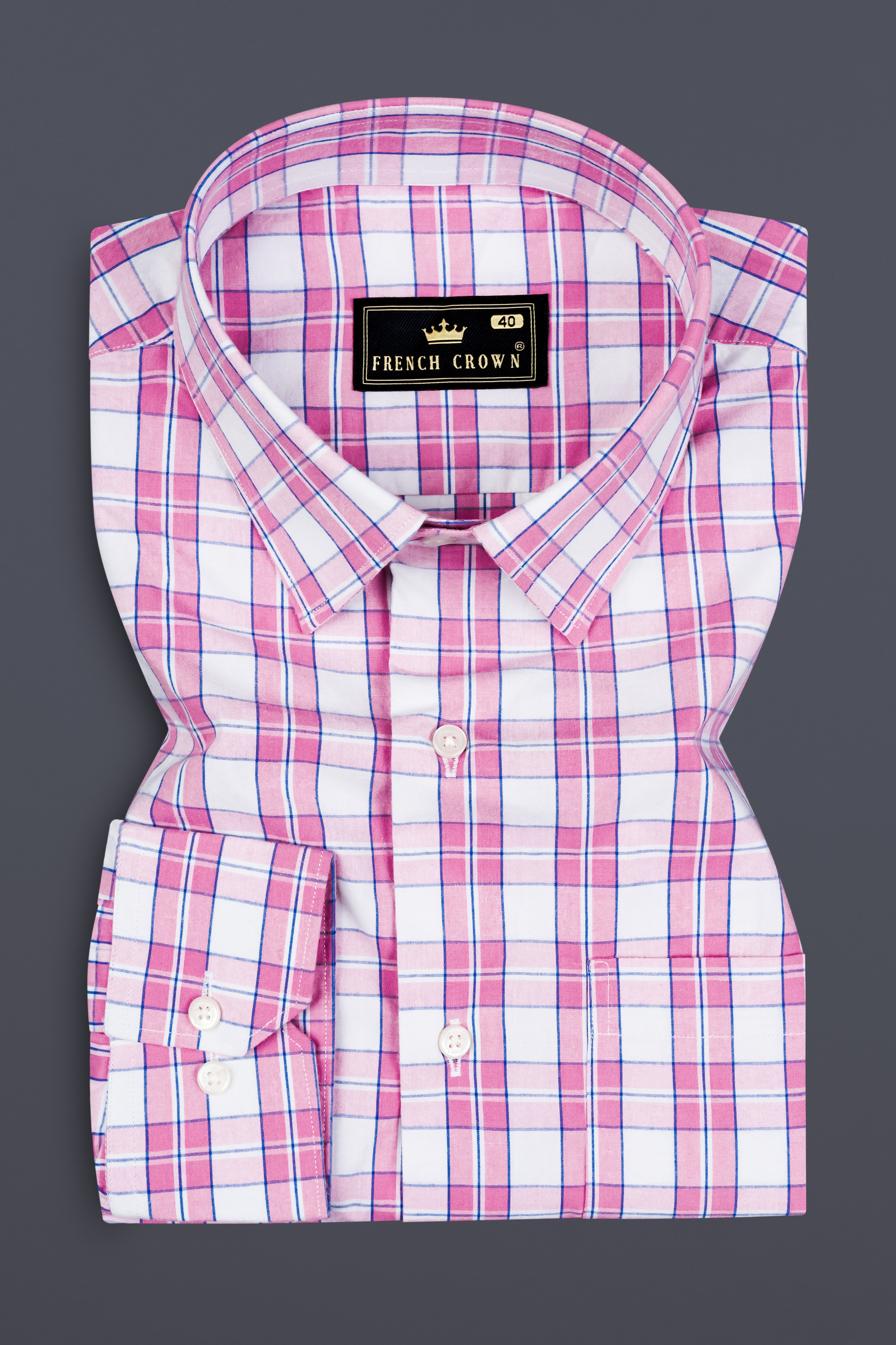 Lily Pink And Bright White Plaid Giza Cotton Shirt 12896-38, 12896-H-38, 12896-39, 12896-H-39, 12896-40, 12896-H-40, 12896-42, 12896-H-42, 12896-44, 12896-H-44, 12896-46, 12896-H-46, 12896-48, 12896-H-48, 12896-50, 12896-H-50, 12896-52, 12896-H-52