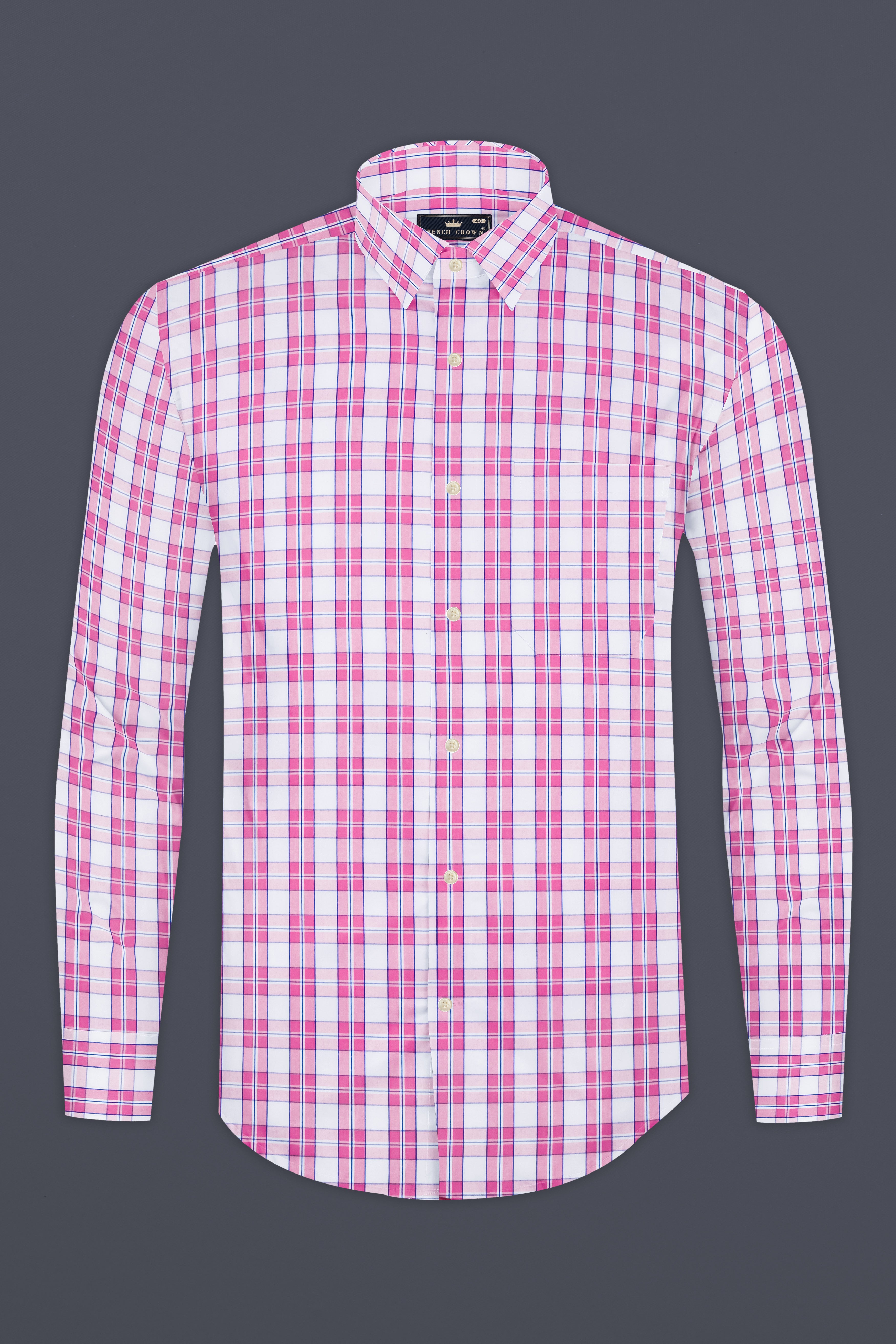 Lily Pink And Bright White Plaid Giza Cotton Shirt 12896-38, 12896-H-38, 12896-39, 12896-H-39, 12896-40, 12896-H-40, 12896-42, 12896-H-42, 12896-44, 12896-H-44, 12896-46, 12896-H-46, 12896-48, 12896-H-48, 12896-50, 12896-H-50, 12896-52, 12896-H-52