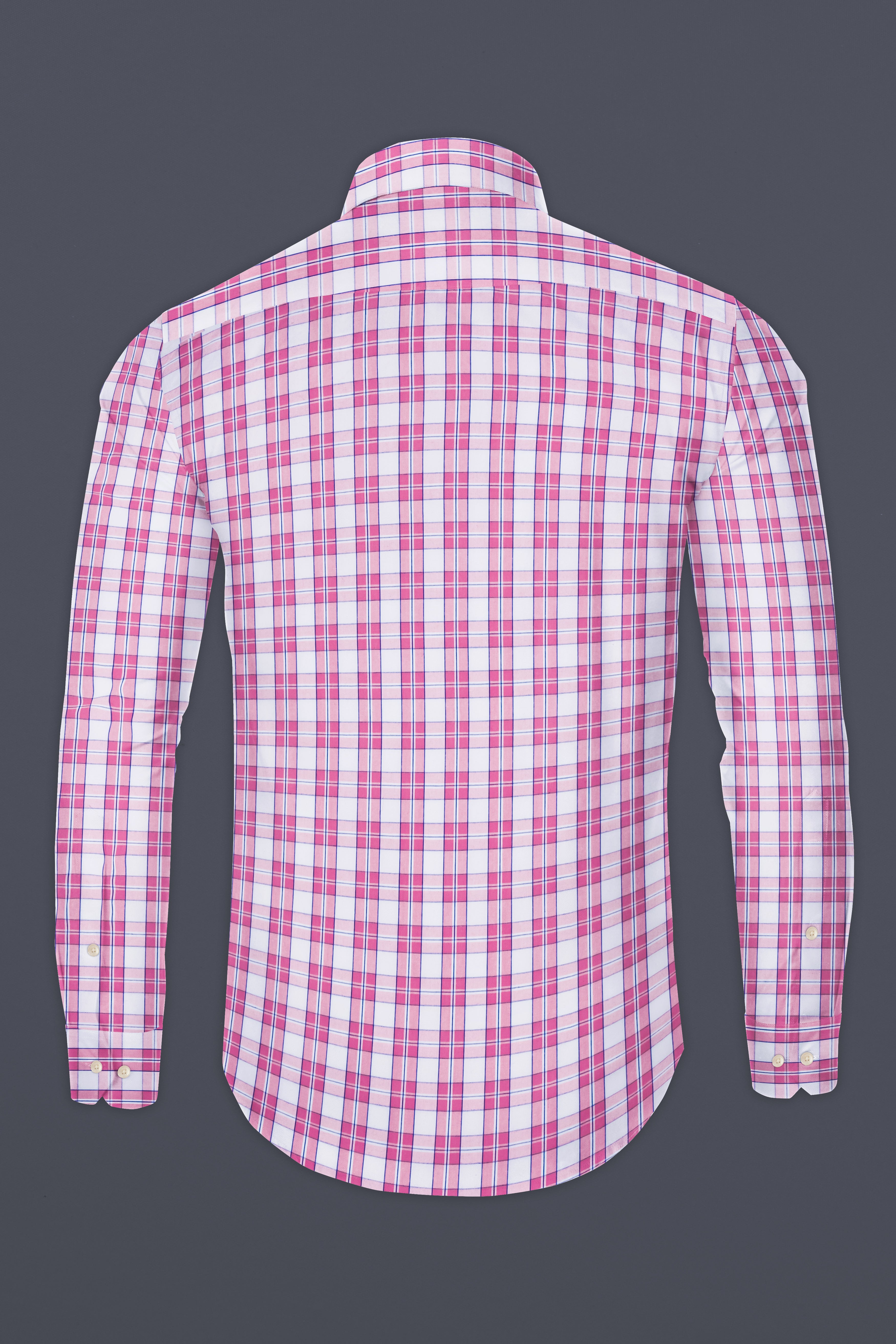 Lily Pink And Bright White Plaid Poplin Giza Cotton Shirt