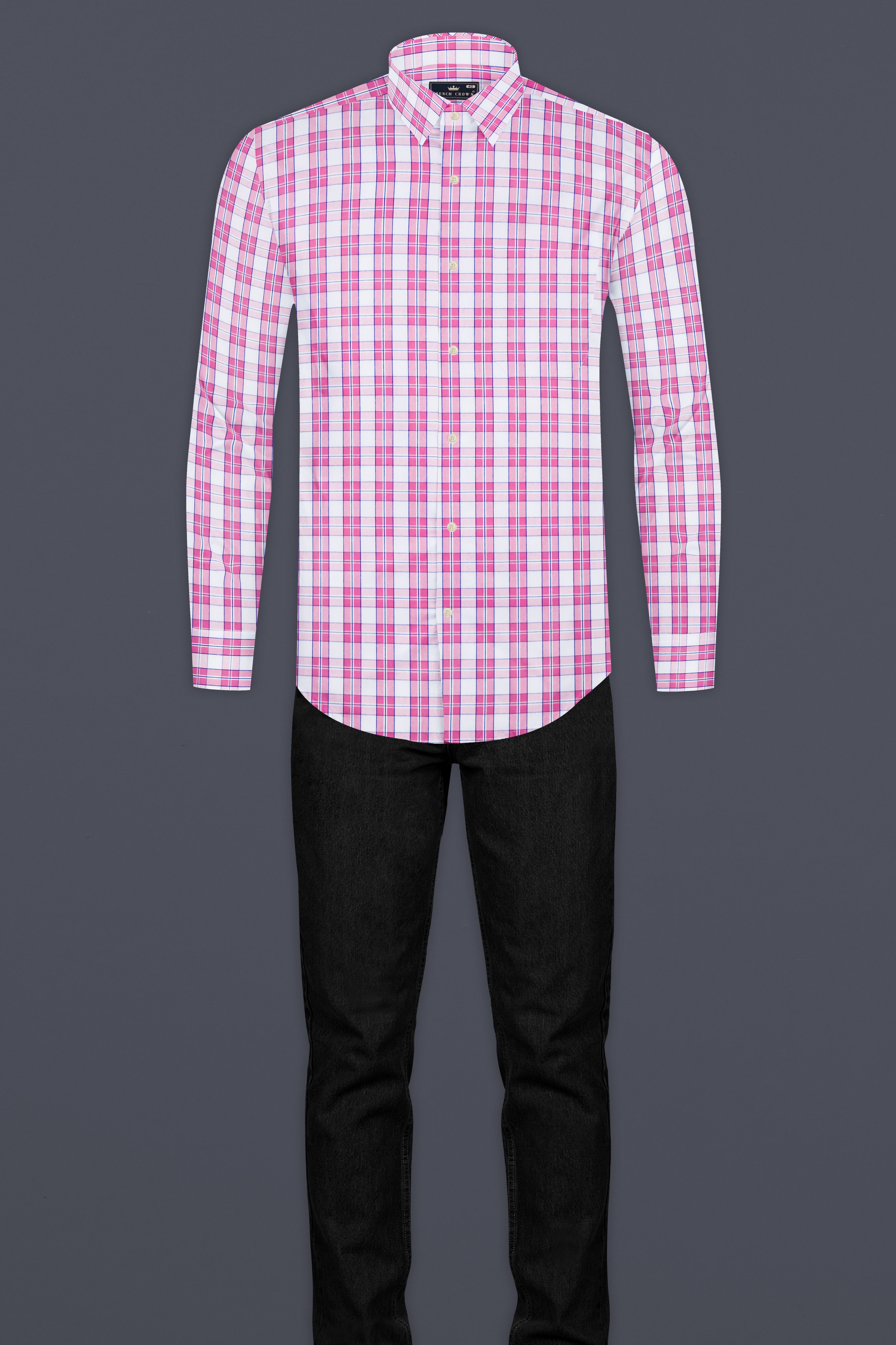 Lily Pink And Bright White Plaid Giza Cotton Shirt 12896-38, 12896-H-38, 12896-39, 12896-H-39, 12896-40, 12896-H-40, 12896-42, 12896-H-42, 12896-44, 12896-H-44, 12896-46, 12896-H-46, 12896-48, 12896-H-48, 12896-50, 12896-H-50, 12896-52, 12896-H-52