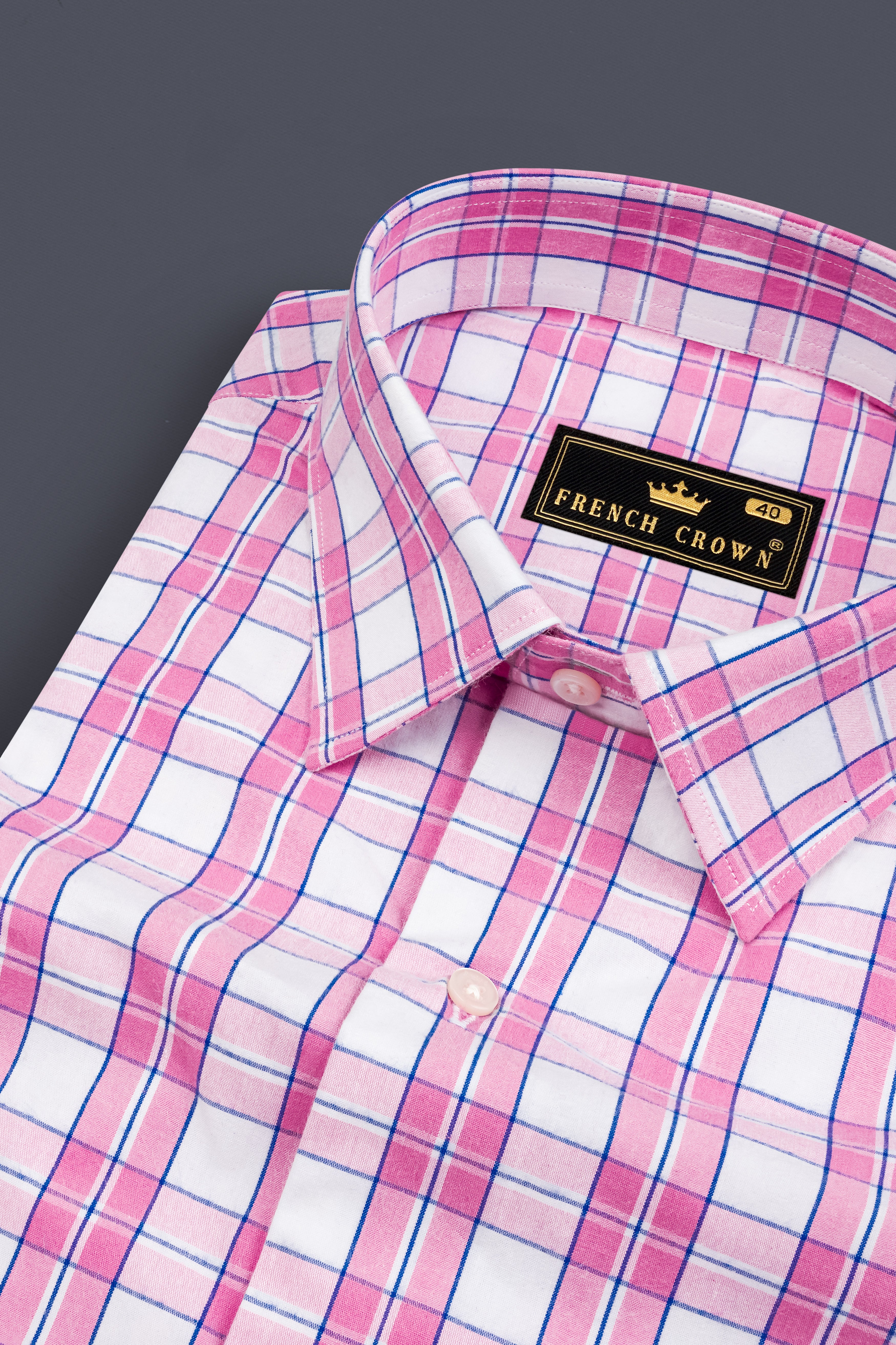 Lily Pink And Bright White Plaid Poplin Giza Cotton Shirt