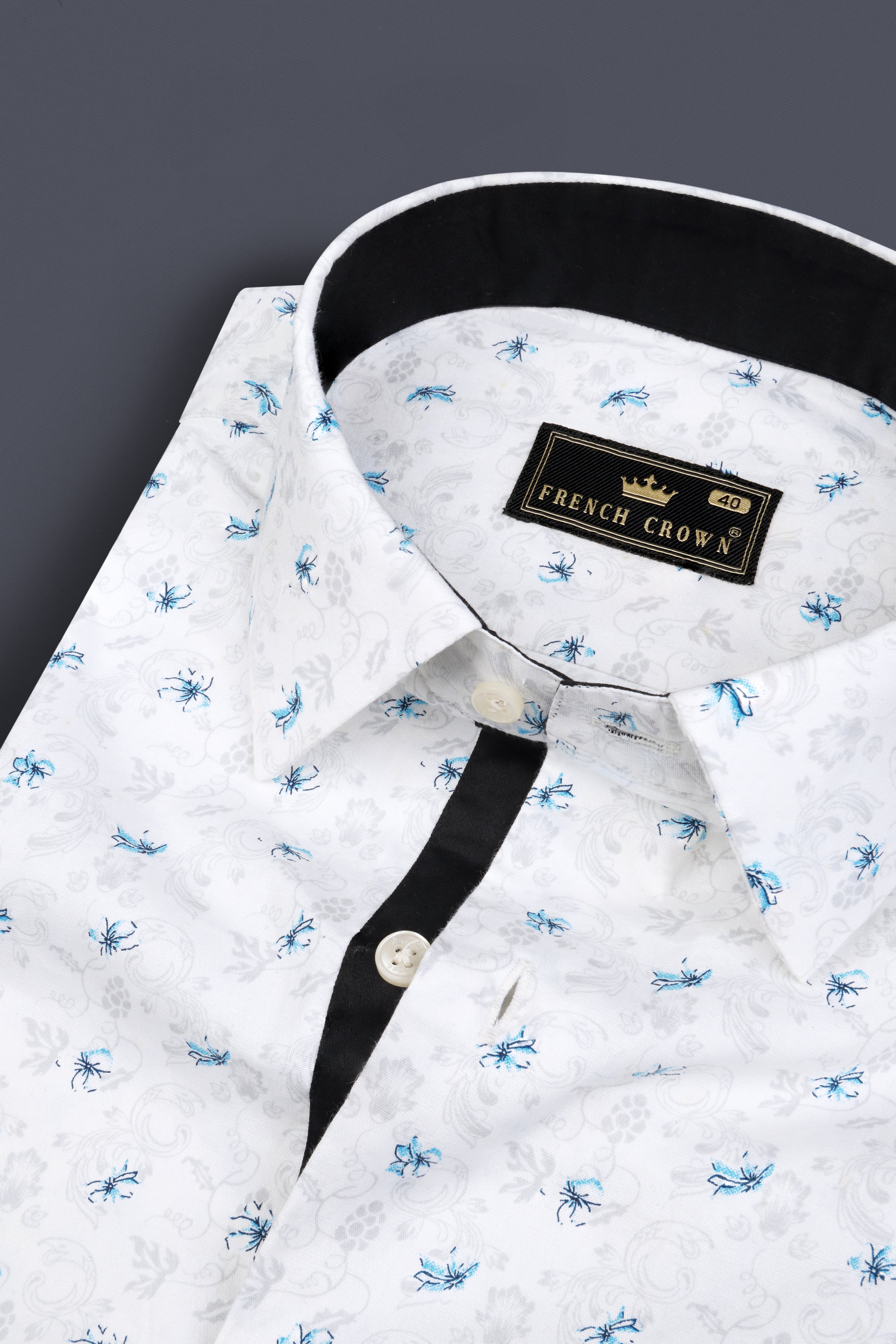 Bright White And Hawkes Blue Printed Super Soft Premium Cotton Shirt