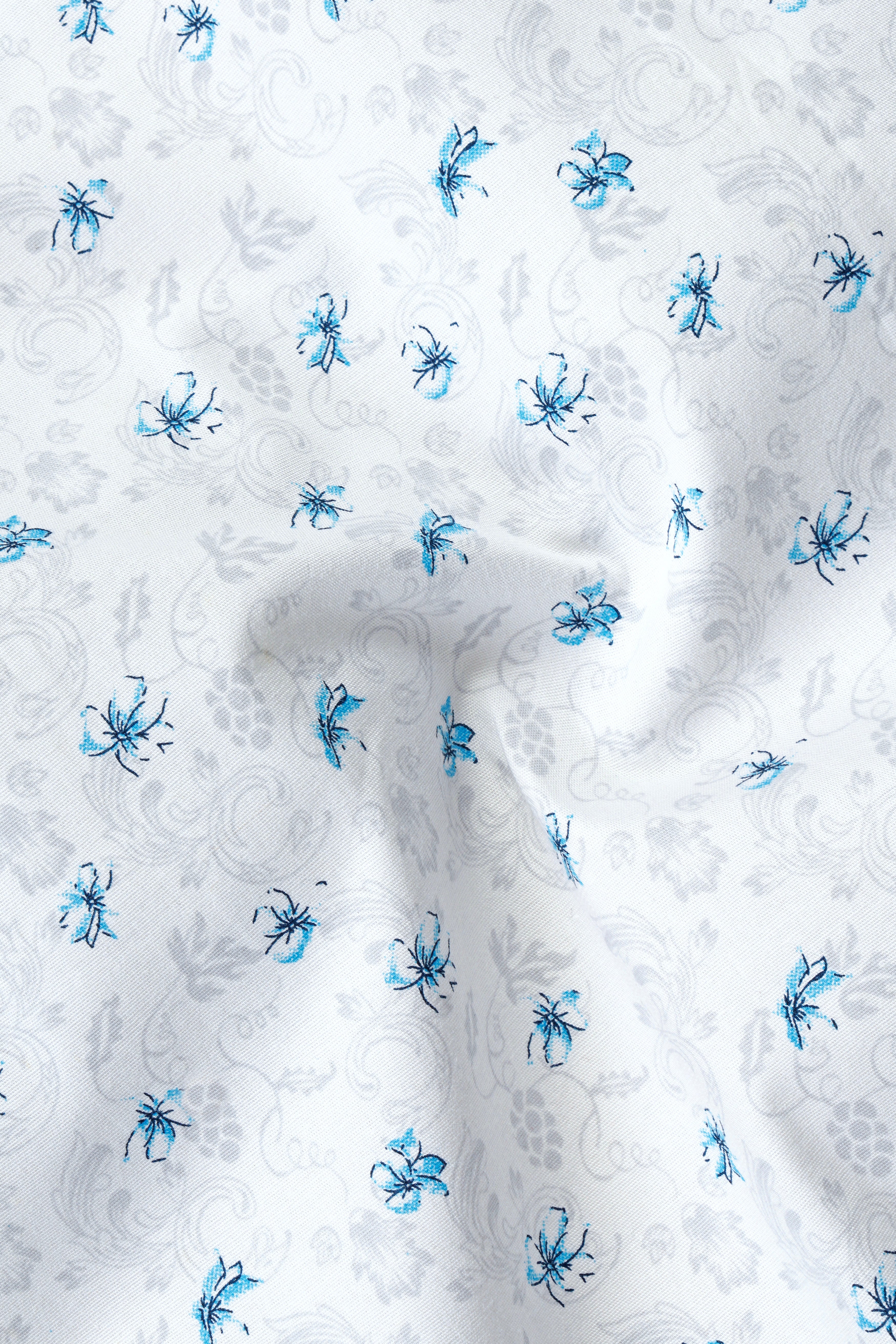 Bright White And Hawkes Blue Printed Super Soft Premium Cotton Shirt