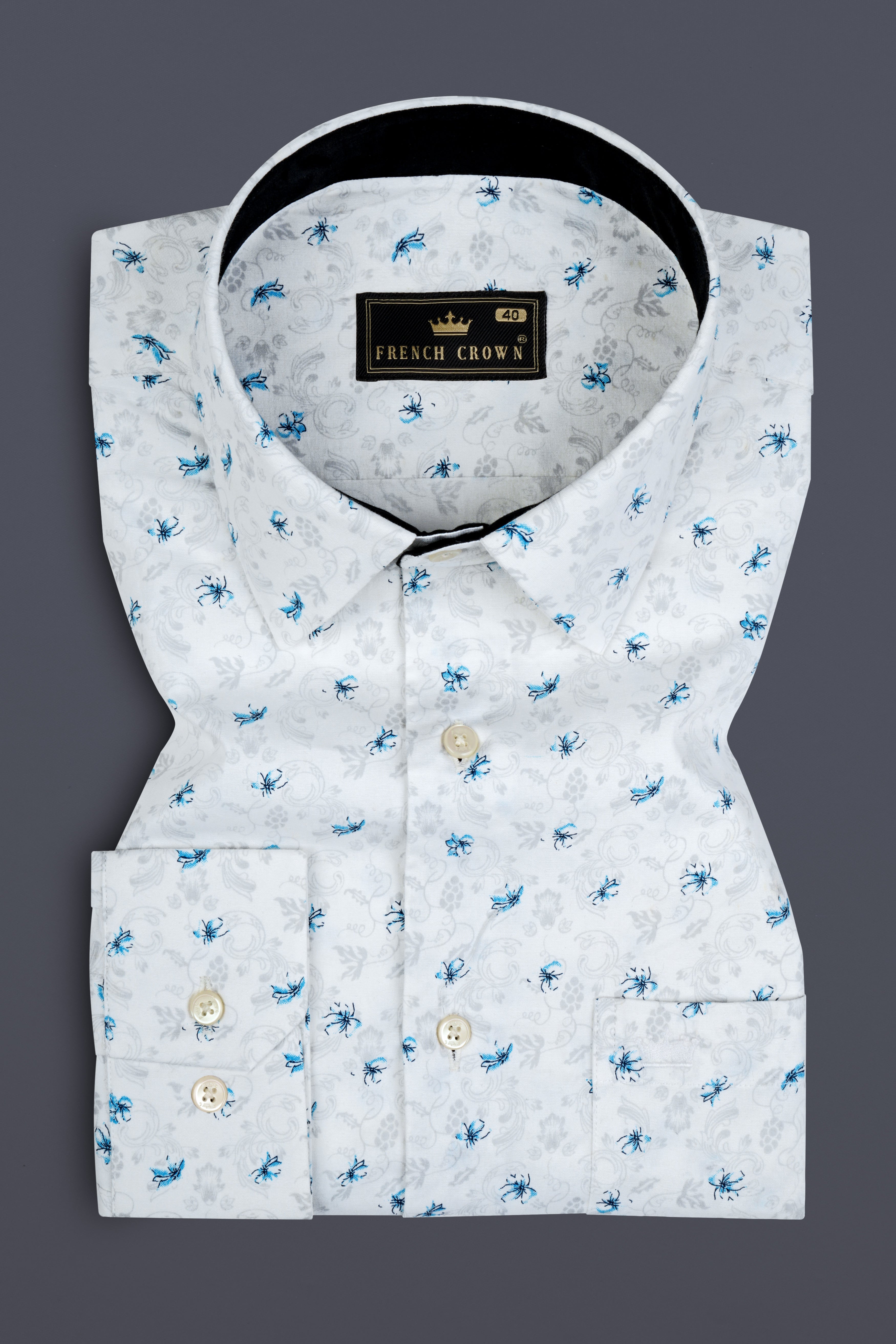 Bright White And Hawkes Blue Printed Super Soft Premium Cotton Shirt