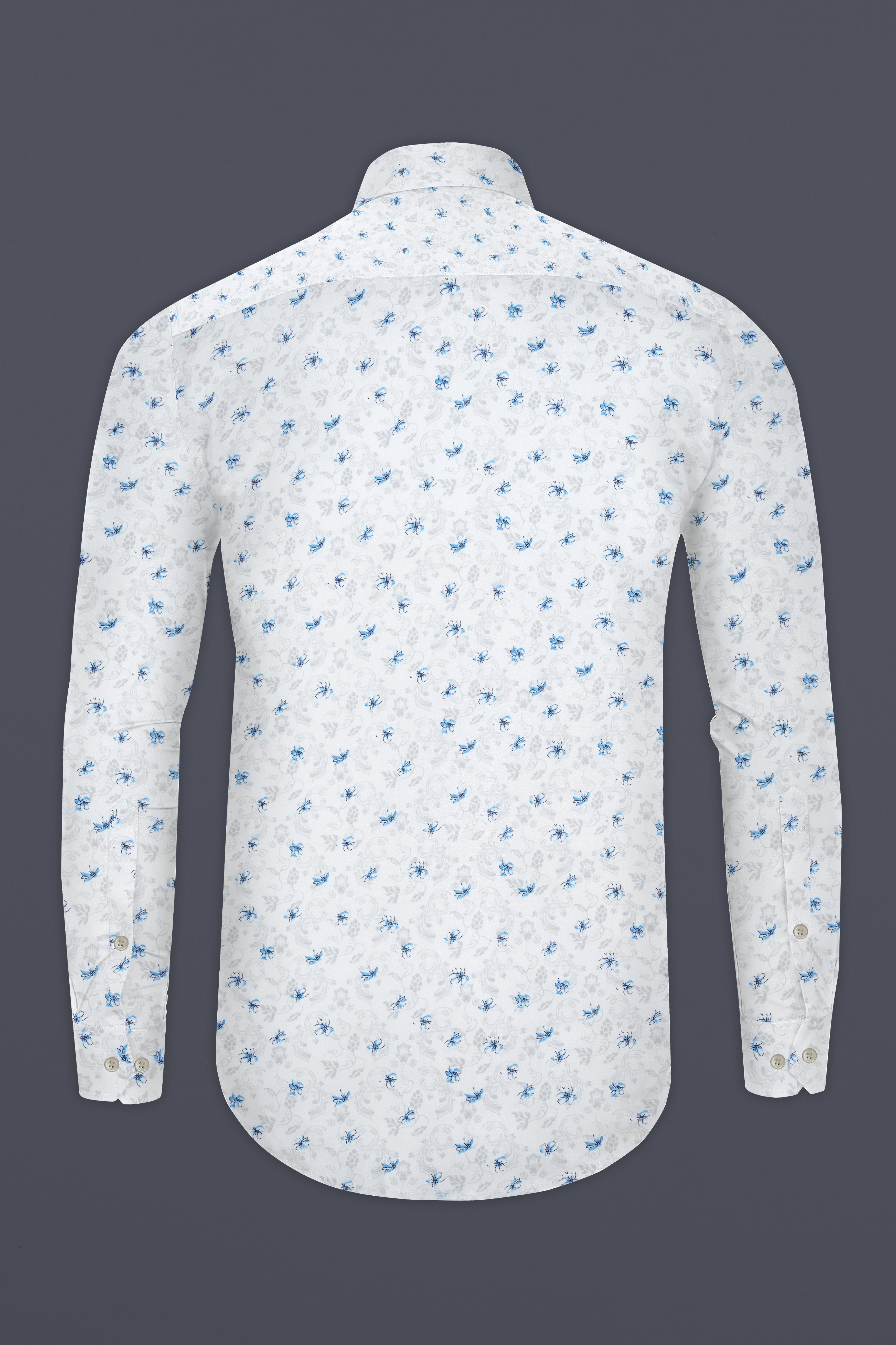 Bright White And Hawkes Blue Printed Super Soft Premium Cotton Shirt