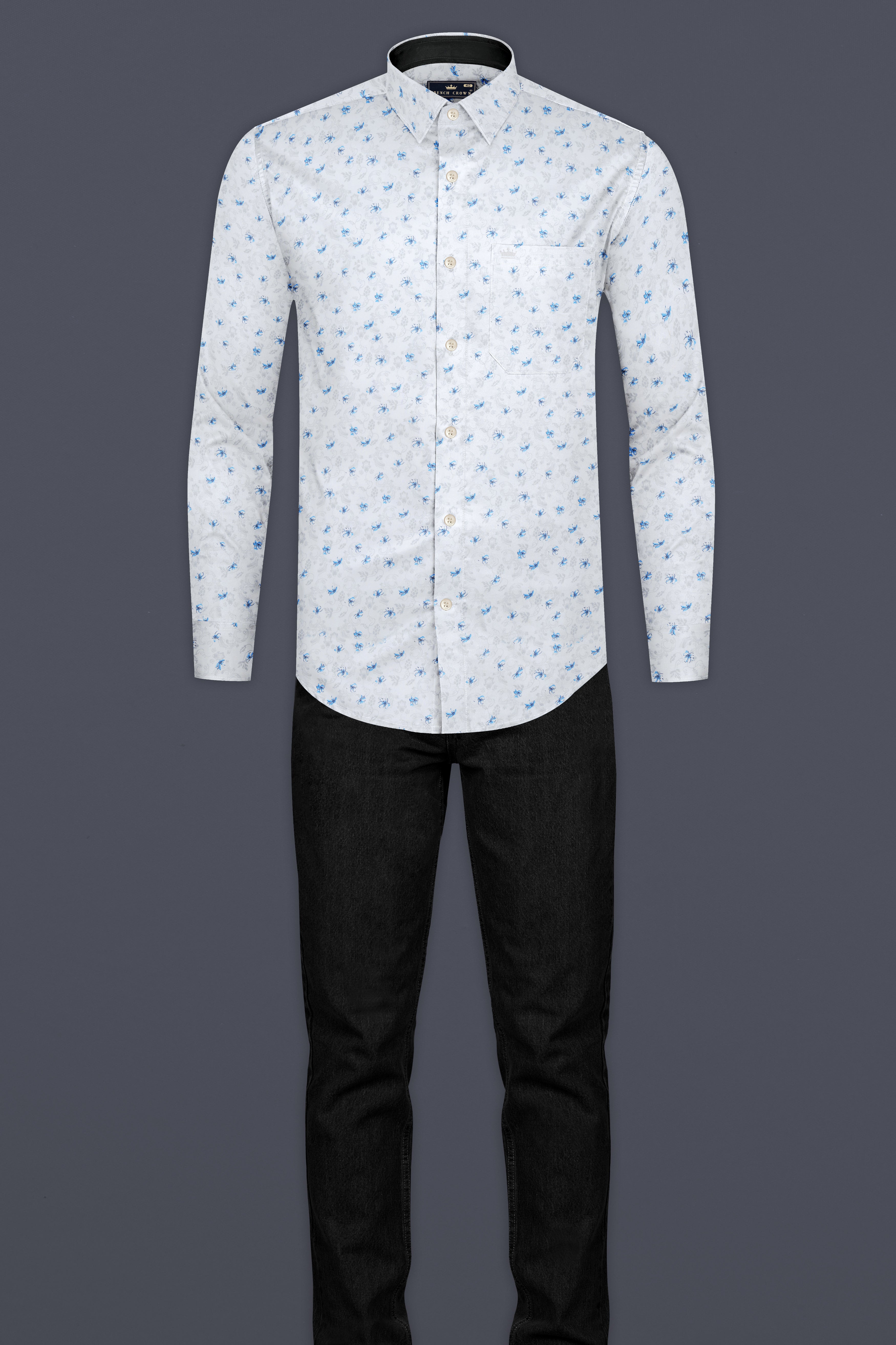 Bright White And Hawkes Blue Printed Super Soft Premium Cotton Shirt