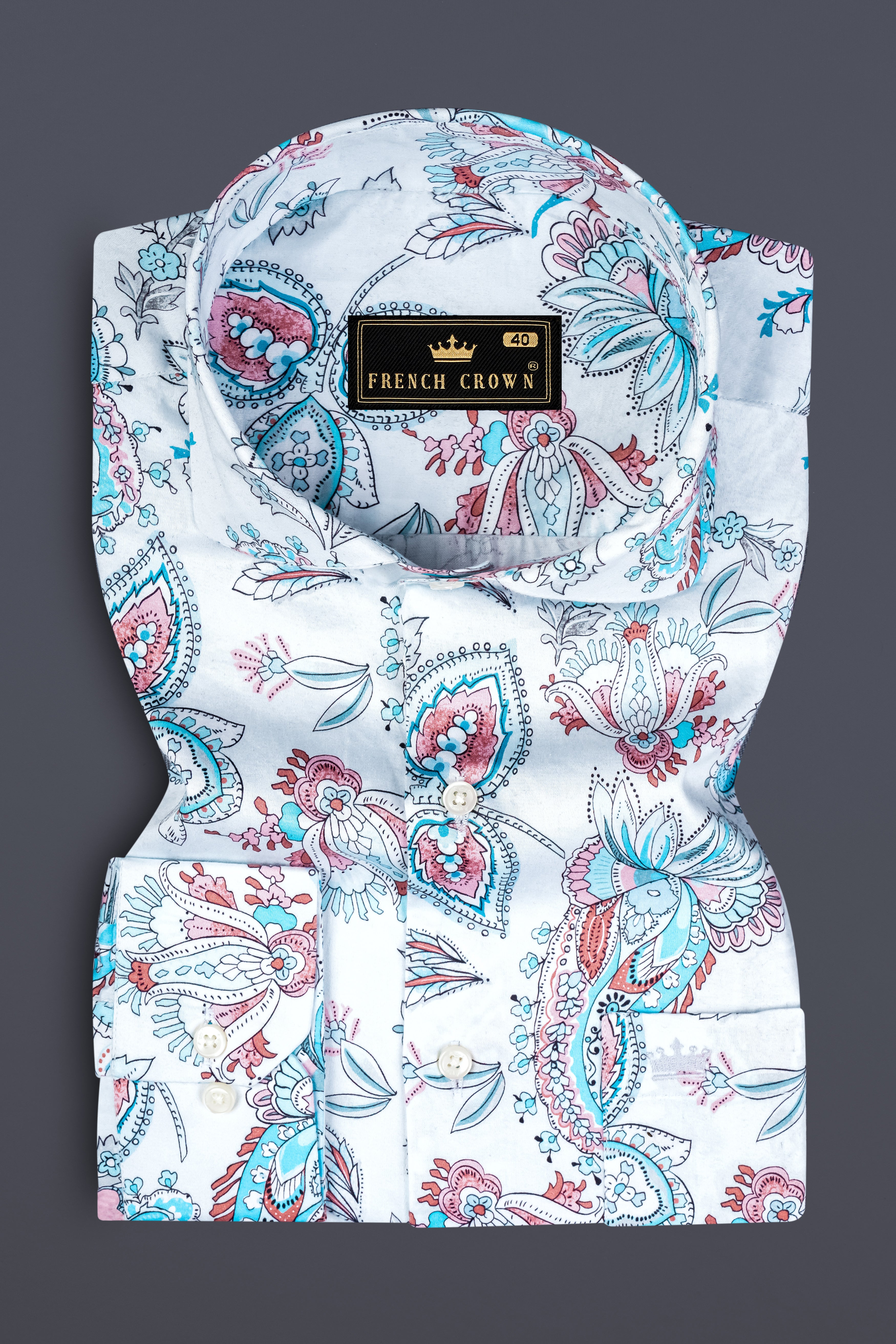 Bright White and Anakiwa Blue Leaves Printed Subtle Sheen Super Soft Premium Cotton Shirt 12898-CA-38, 12898-CA-H-38, 12898-CA-39, 12898-CA-H-39, 12898-CA-40, 12898-CA-H-40, 12898-CA-42, 12898-CA-H-42, 12898-CA-44, 12898-CA-H-44, 12898-CA-46, 12898-CA-H-46, 12898-CA-48, 12898-CA-H-48, 12898-CA-50, 12898-CA-H-50, 12898-CA-52, 12898-CA-H-52