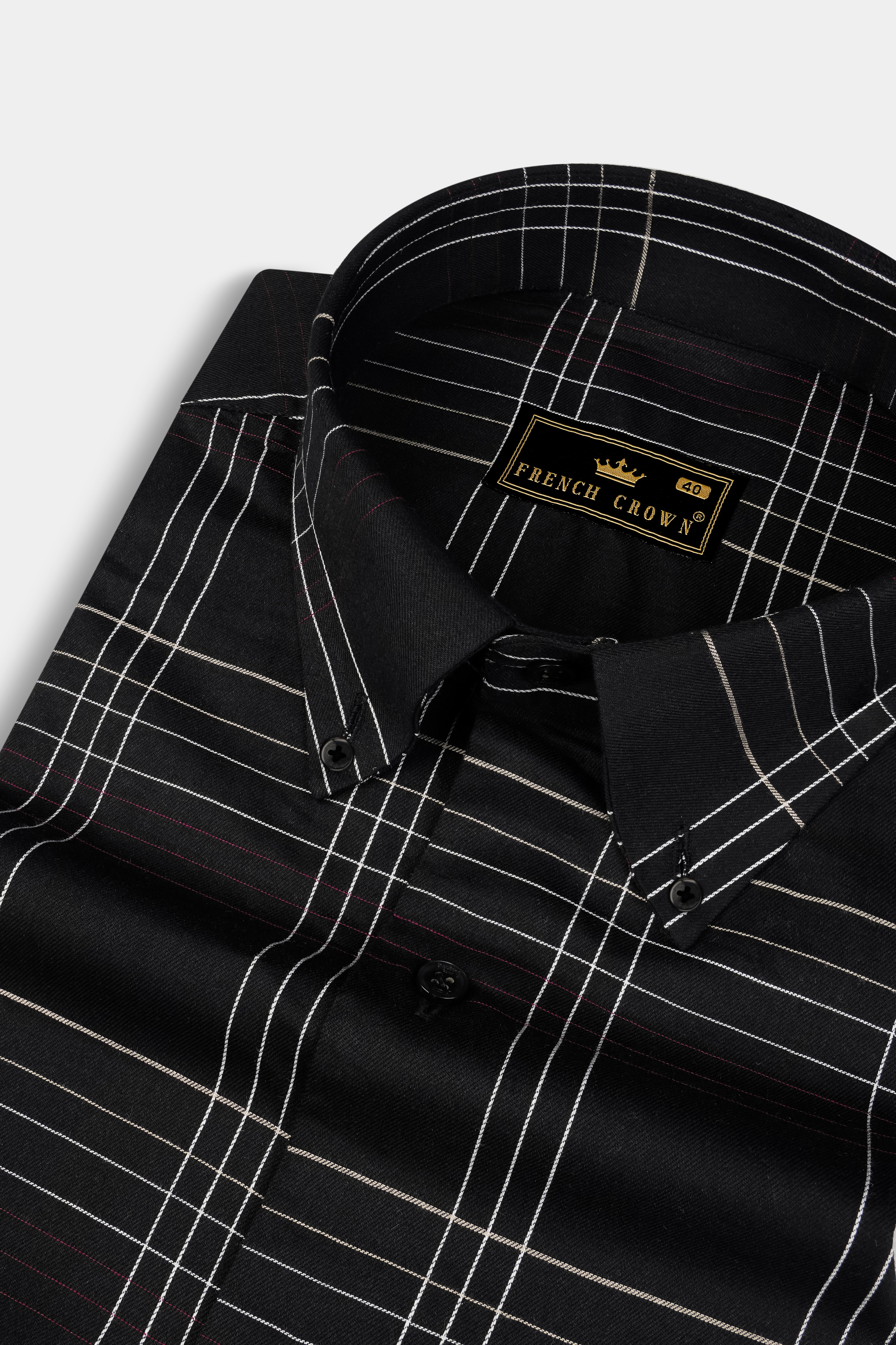 Jade Black Plaid Dobby Textured Premium Cotton Shirt