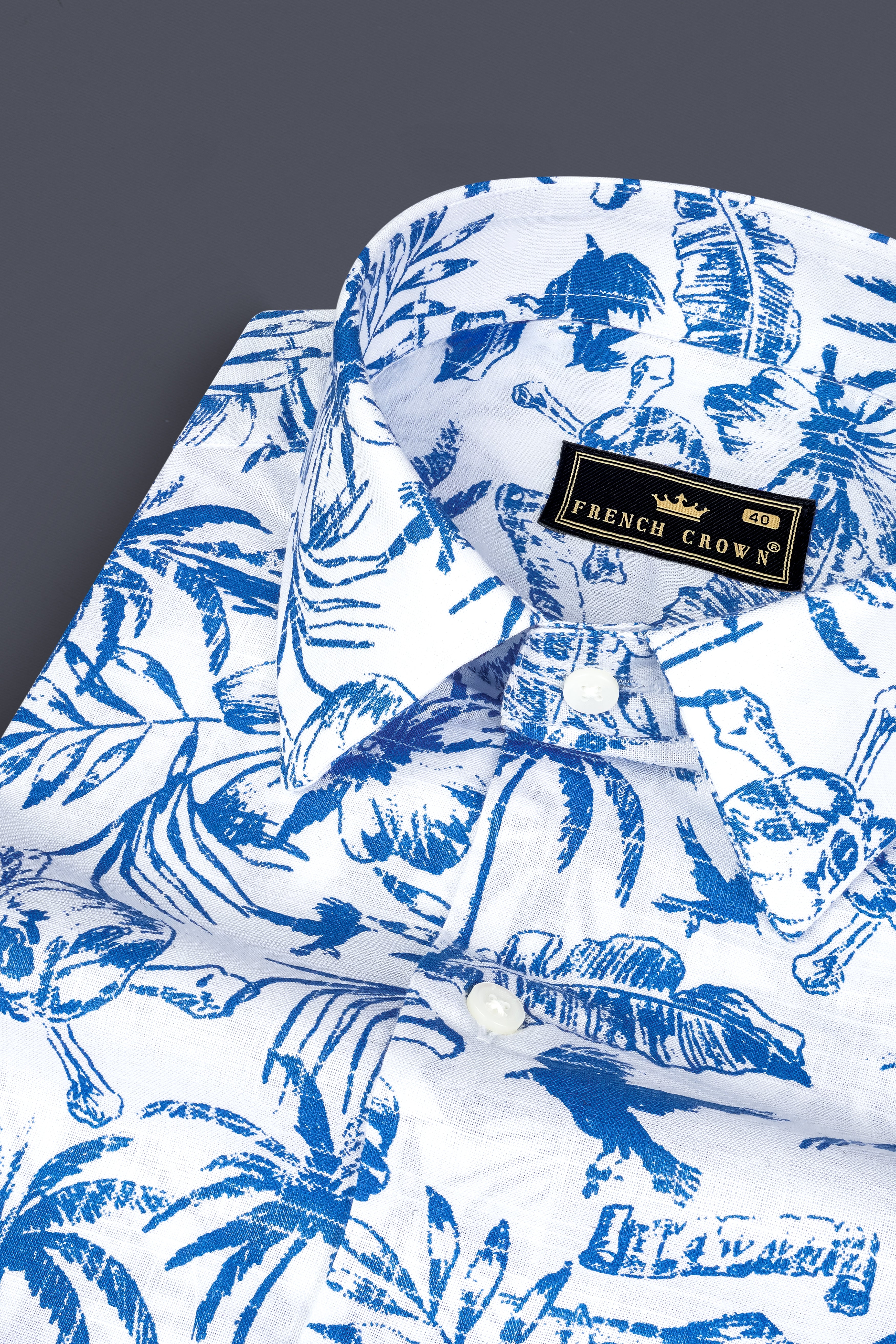 Cobalt Blue And Bright White Coconut Tree Printed Luxuries Linen Shirt 12900-38, 12900-H-38, 12900-39, 12900-H-39, 12900-40, 12900-H-40, 12900-42, 12900-H-42, 12900-44, 12900-H-44, 12900-46, 12900-H-46, 12900-48, 12900-H-48, 12900-50, 12900-H-50, 12900-52, 12900-H-52