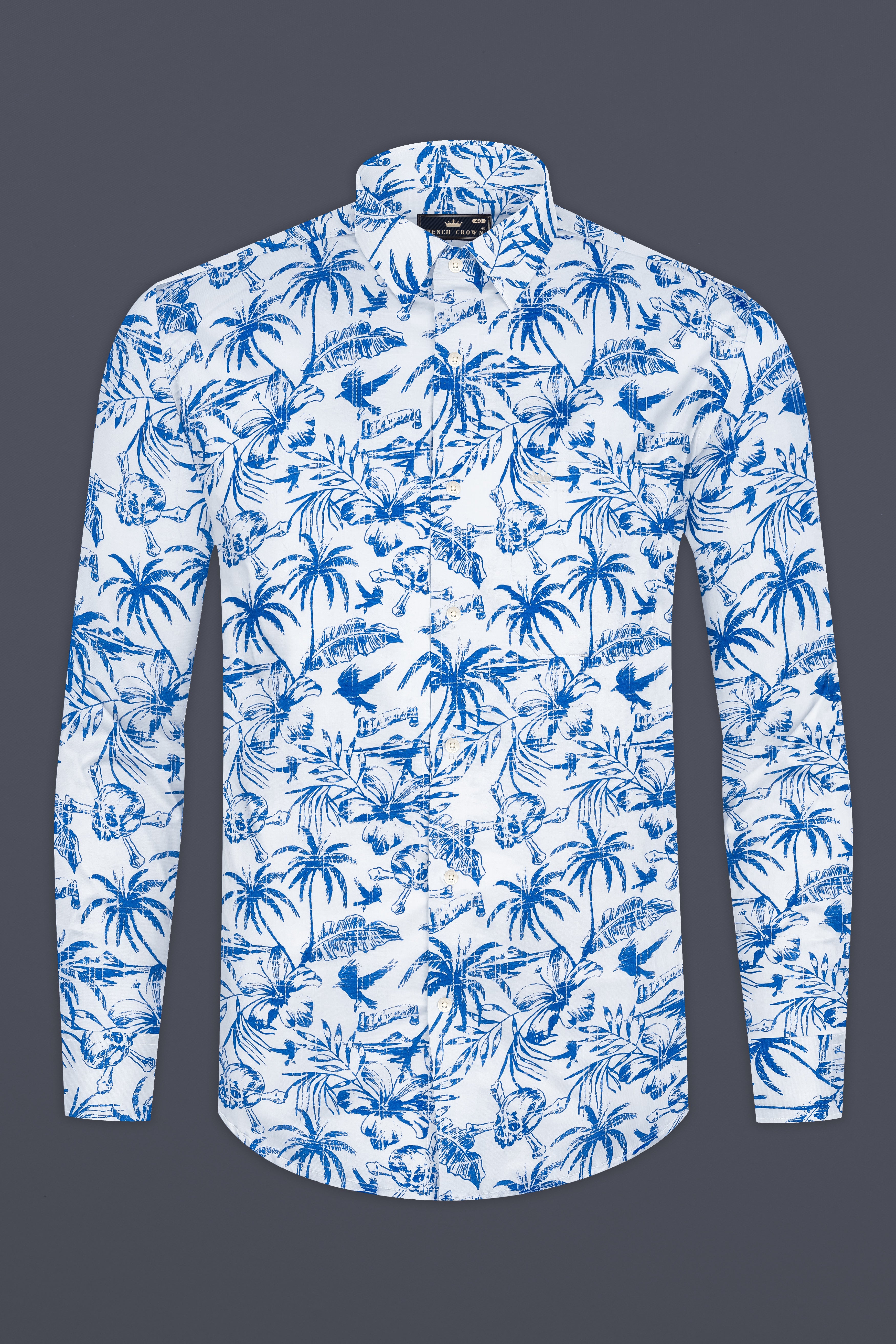 Cobalt Blue And Bright White Coconut Tree Printed Luxuries Linen Shirt 12900-38, 12900-H-38, 12900-39, 12900-H-39, 12900-40, 12900-H-40, 12900-42, 12900-H-42, 12900-44, 12900-H-44, 12900-46, 12900-H-46, 12900-48, 12900-H-48, 12900-50, 12900-H-50, 12900-52, 12900-H-52