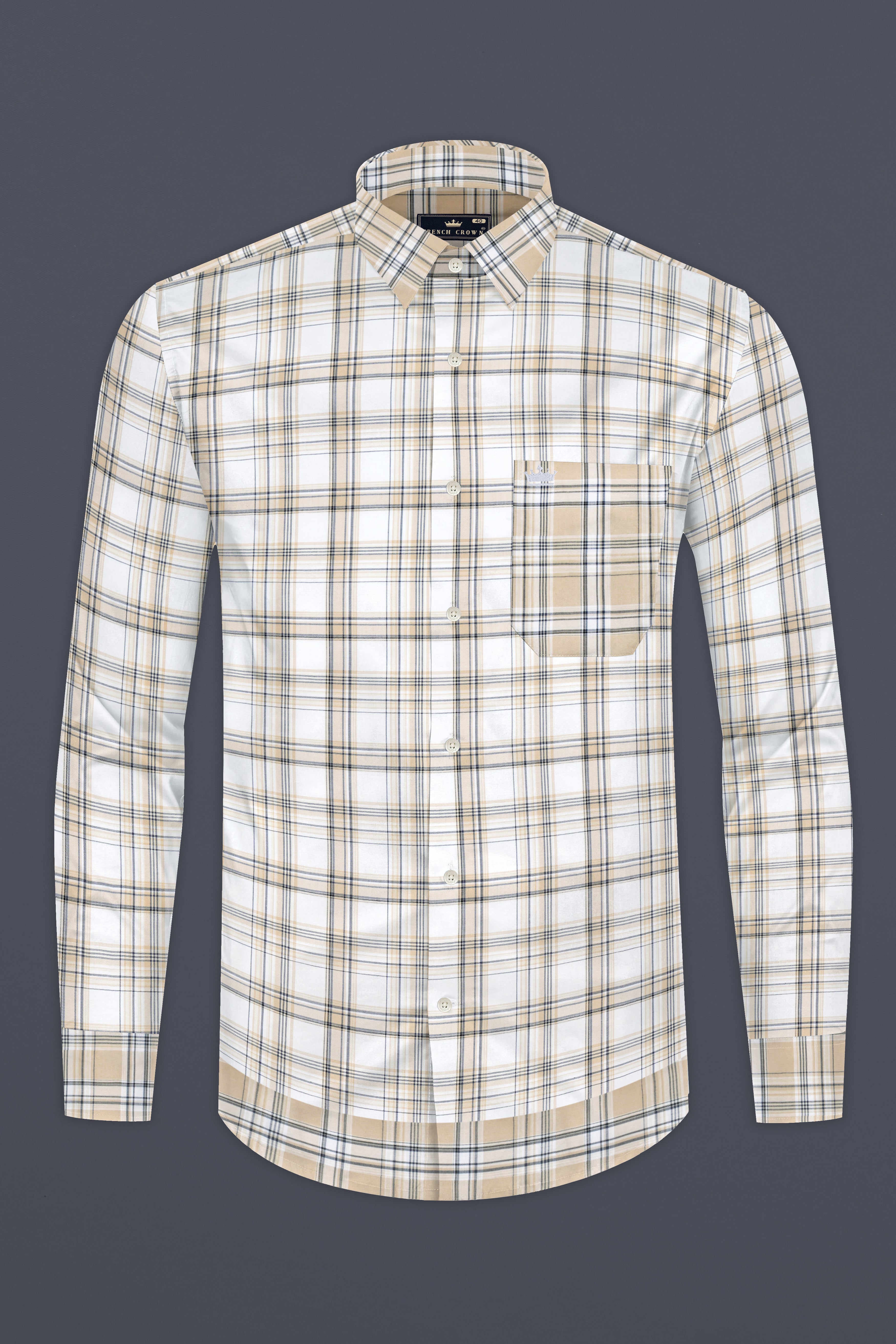 Zorba Cream And Alabaster White Checked Twill Premium Cotton Designer Shirt