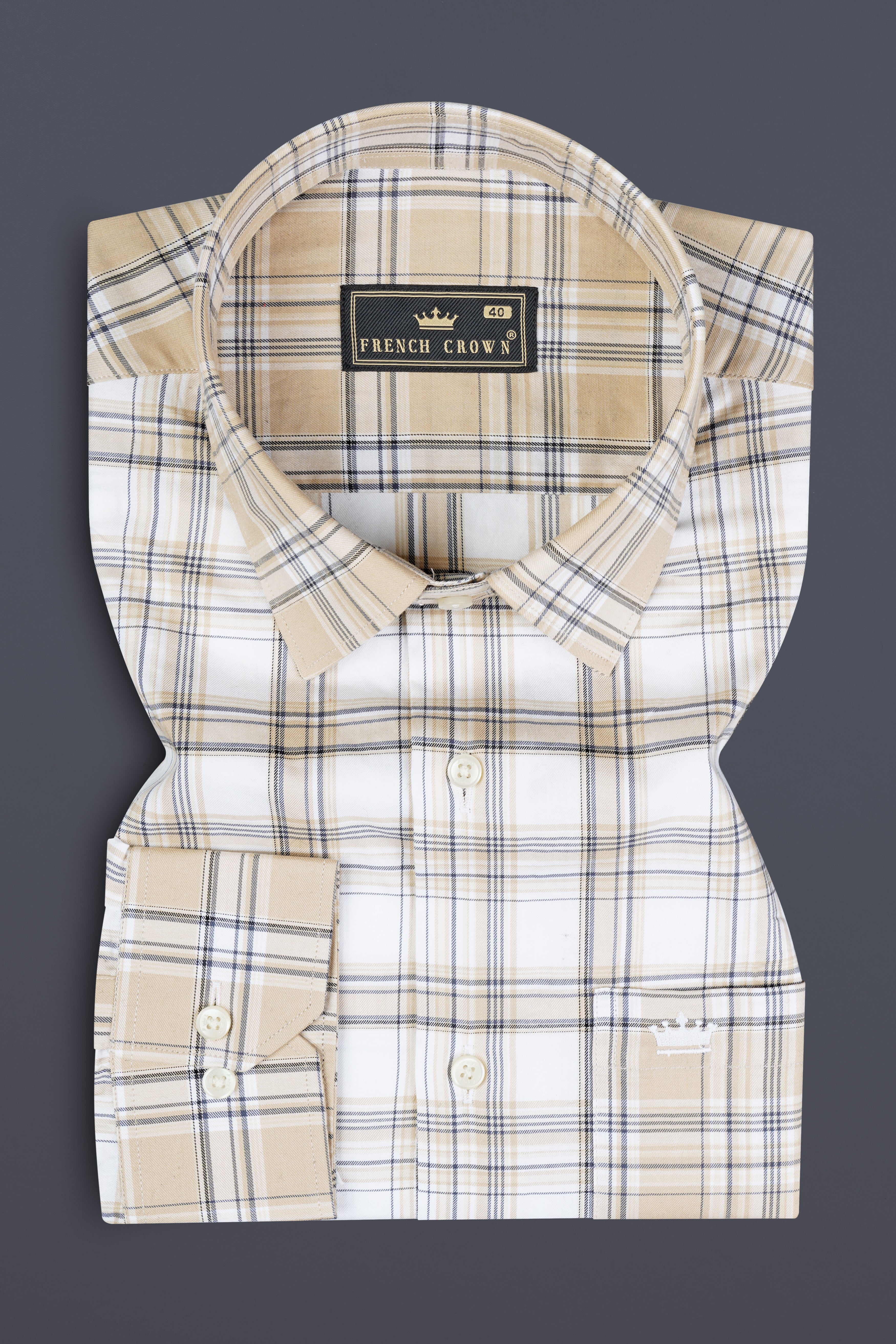 Zorba Cream And Alabaster White Checked Twill Premium Cotton Designer Shirt