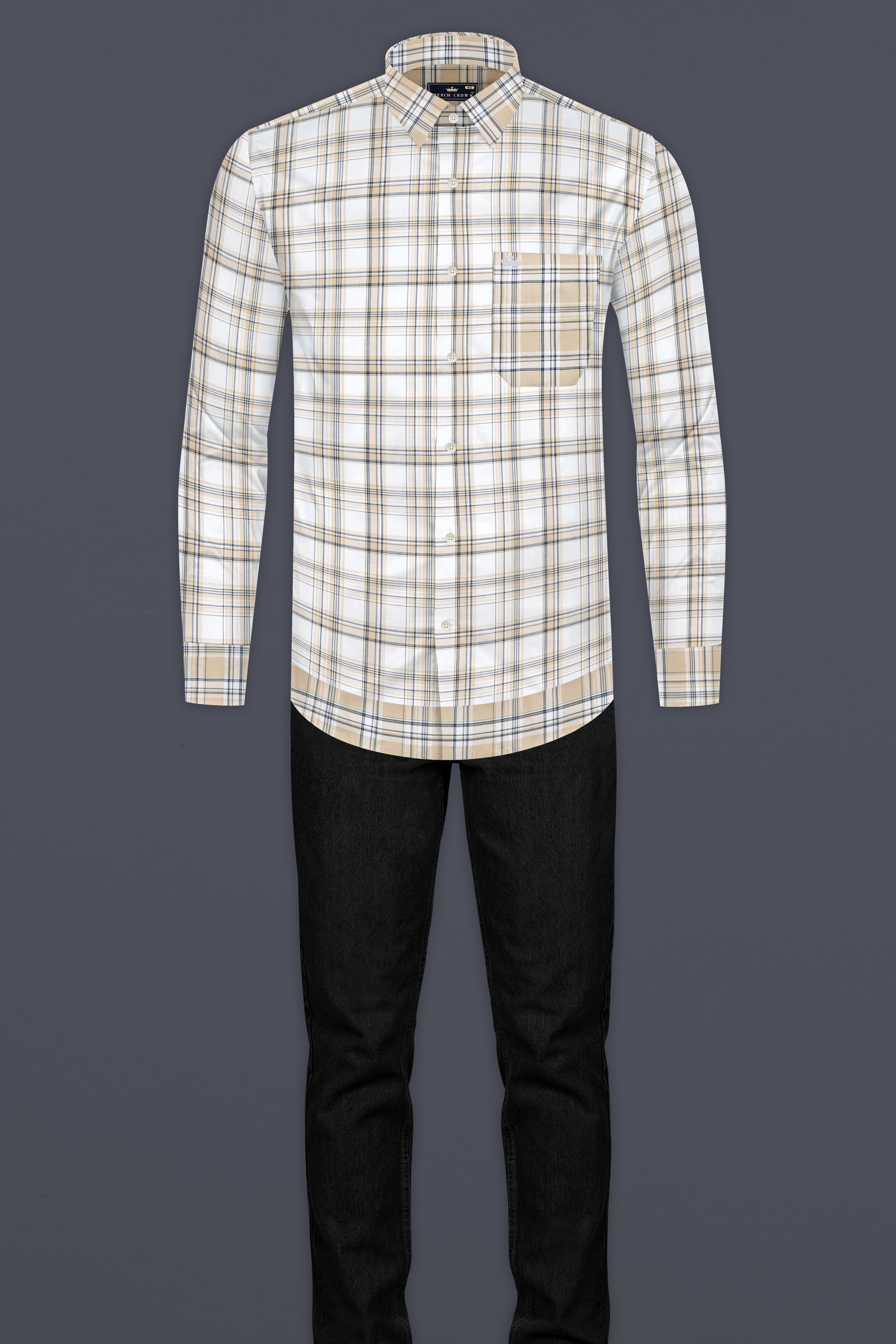 Zorba Cream And Alabaster White Checked Twill Premium Cotton Designer Shirt