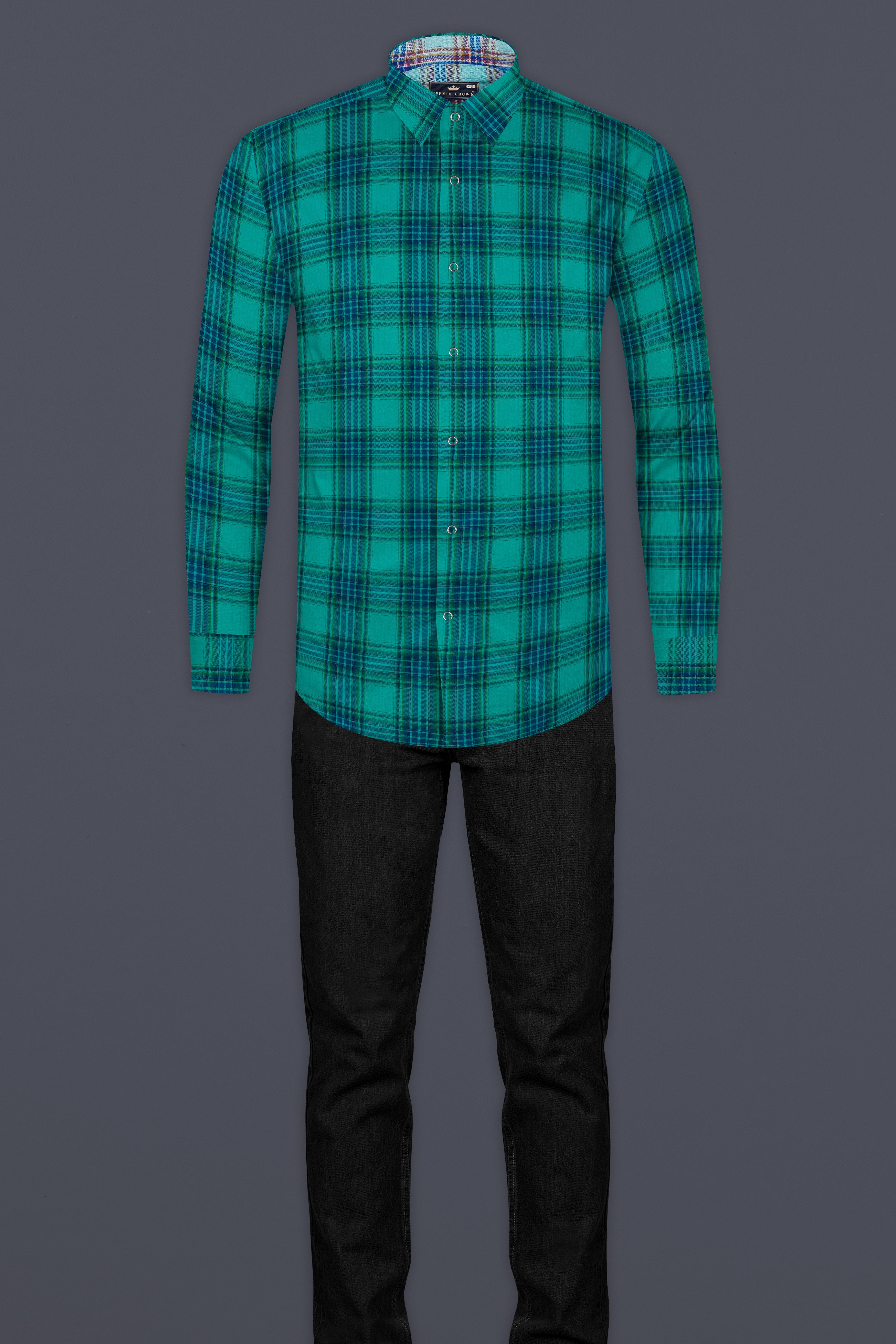 Geyser Gray Plaid And Ocean Green Plaid Herringbone Reversible Shirt 12903-38, 12903-H-38, 12903-39, 12903-H-39, 12903-40, 12903-H-40, 12903-42, 12903-H-42, 12903-44, 12903-H-44, 12903-46, 12903-H-46, 12903-48, 12903-H-48, 12903-50, 12903-H-50, 12903-52, 12903-H-52