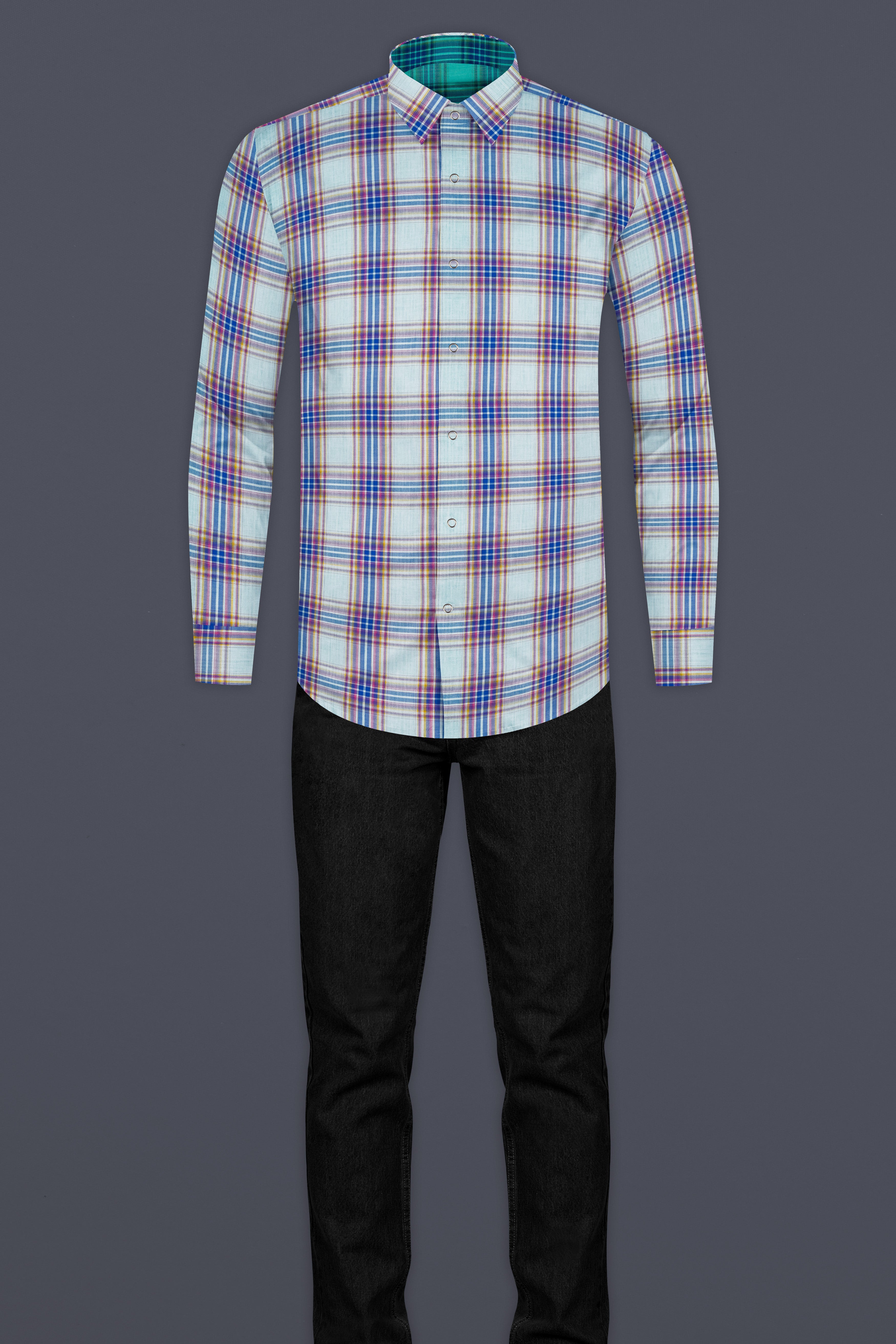 Geyser Gray Plaid And Ocean Green Plaid Herringbone Reversible Shirt 12903-38, 12903-H-38, 12903-39, 12903-H-39, 12903-40, 12903-H-40, 12903-42, 12903-H-42, 12903-44, 12903-H-44, 12903-46, 12903-H-46, 12903-48, 12903-H-48, 12903-50, 12903-H-50, 12903-52, 12903-H-52