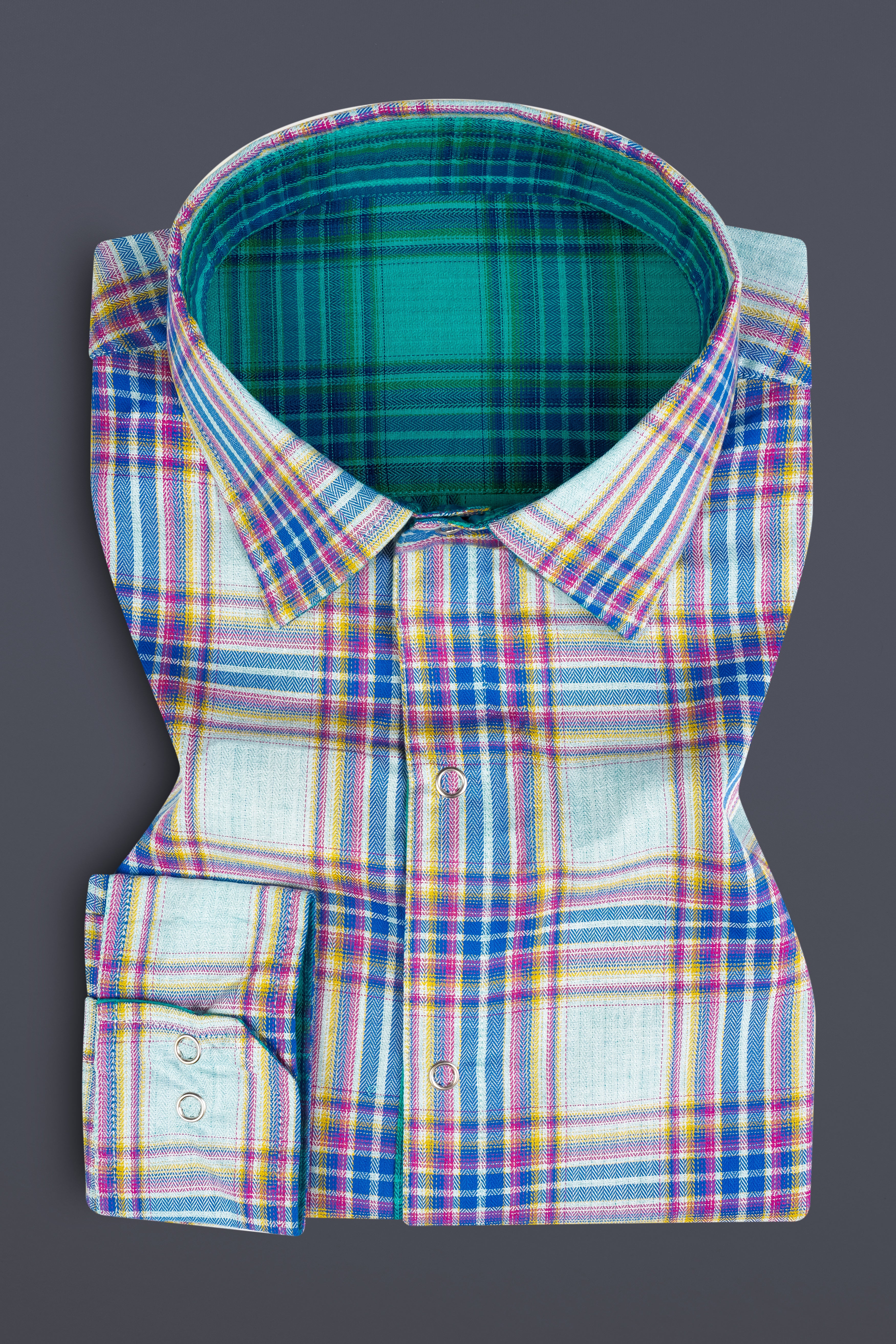 Geyser Gray Plaid And Ocean Green Plaid Herringbone Reversible Shirt 12903-38, 12903-H-38, 12903-39, 12903-H-39, 12903-40, 12903-H-40, 12903-42, 12903-H-42, 12903-44, 12903-H-44, 12903-46, 12903-H-46, 12903-48, 12903-H-48, 12903-50, 12903-H-50, 12903-52, 12903-H-52