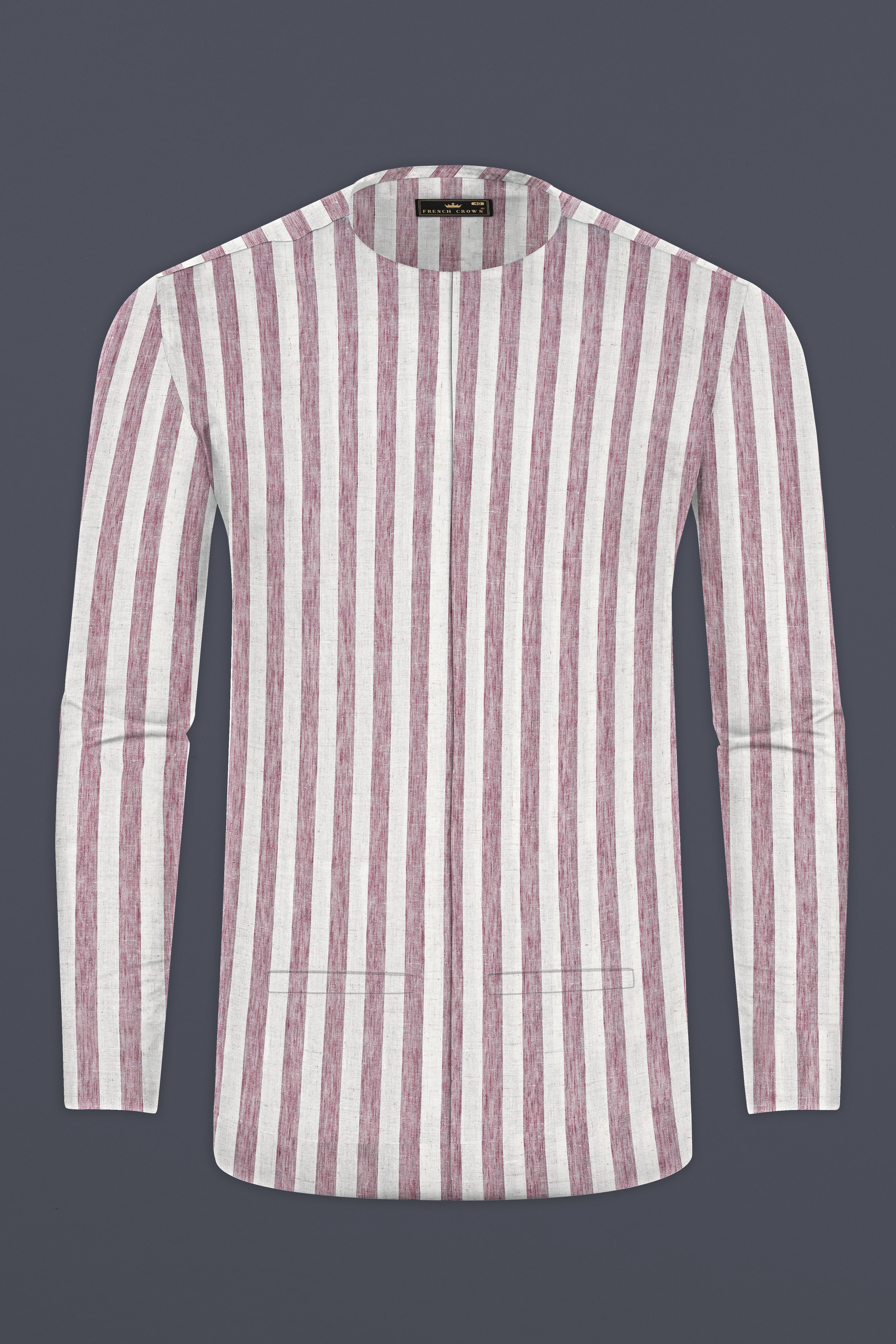 Turkish Rose And Bright White Striped Luxuries Linen Designer Shirt