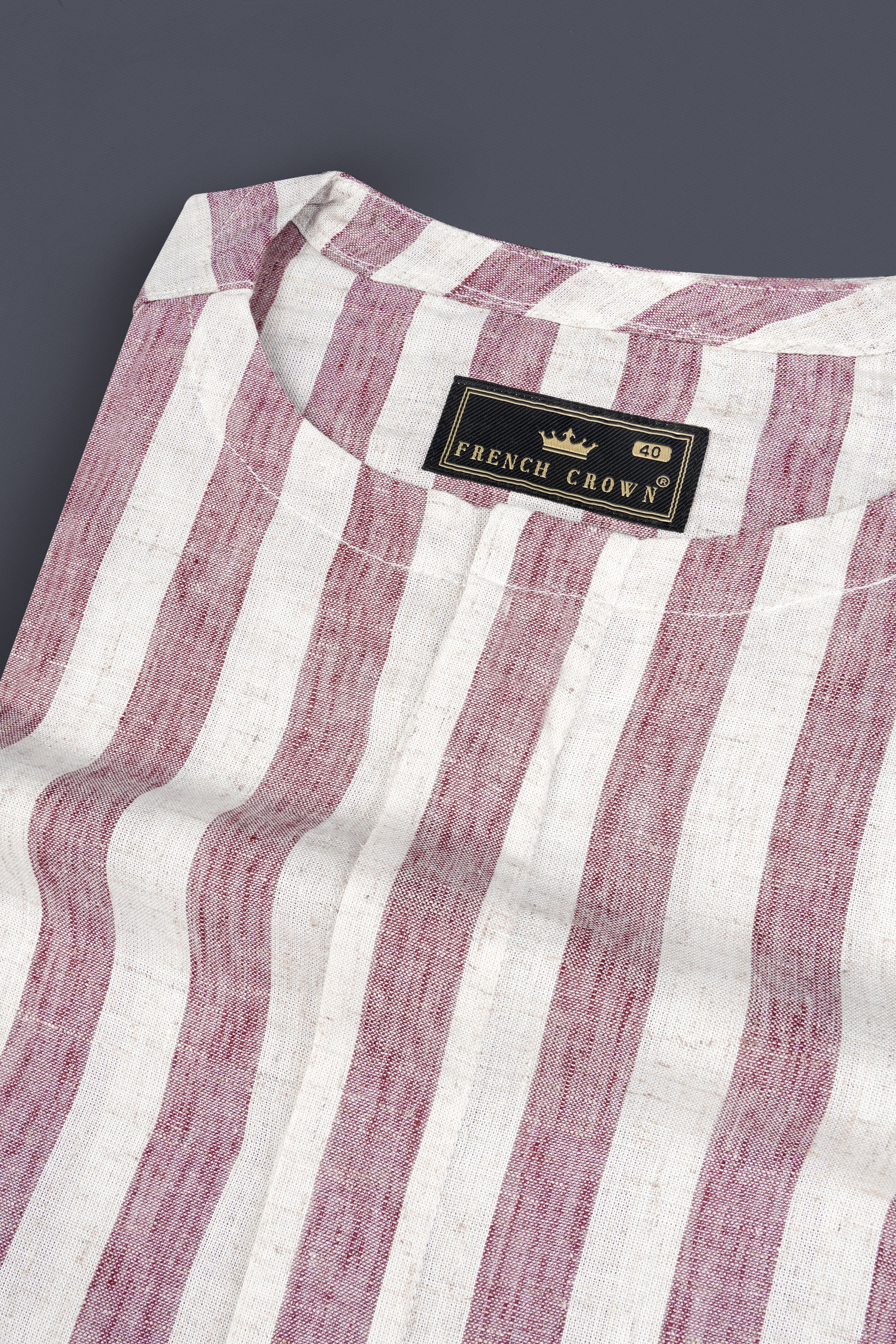 Turkish Rose And Bright White Striped Luxuries Linen Designer Shirt