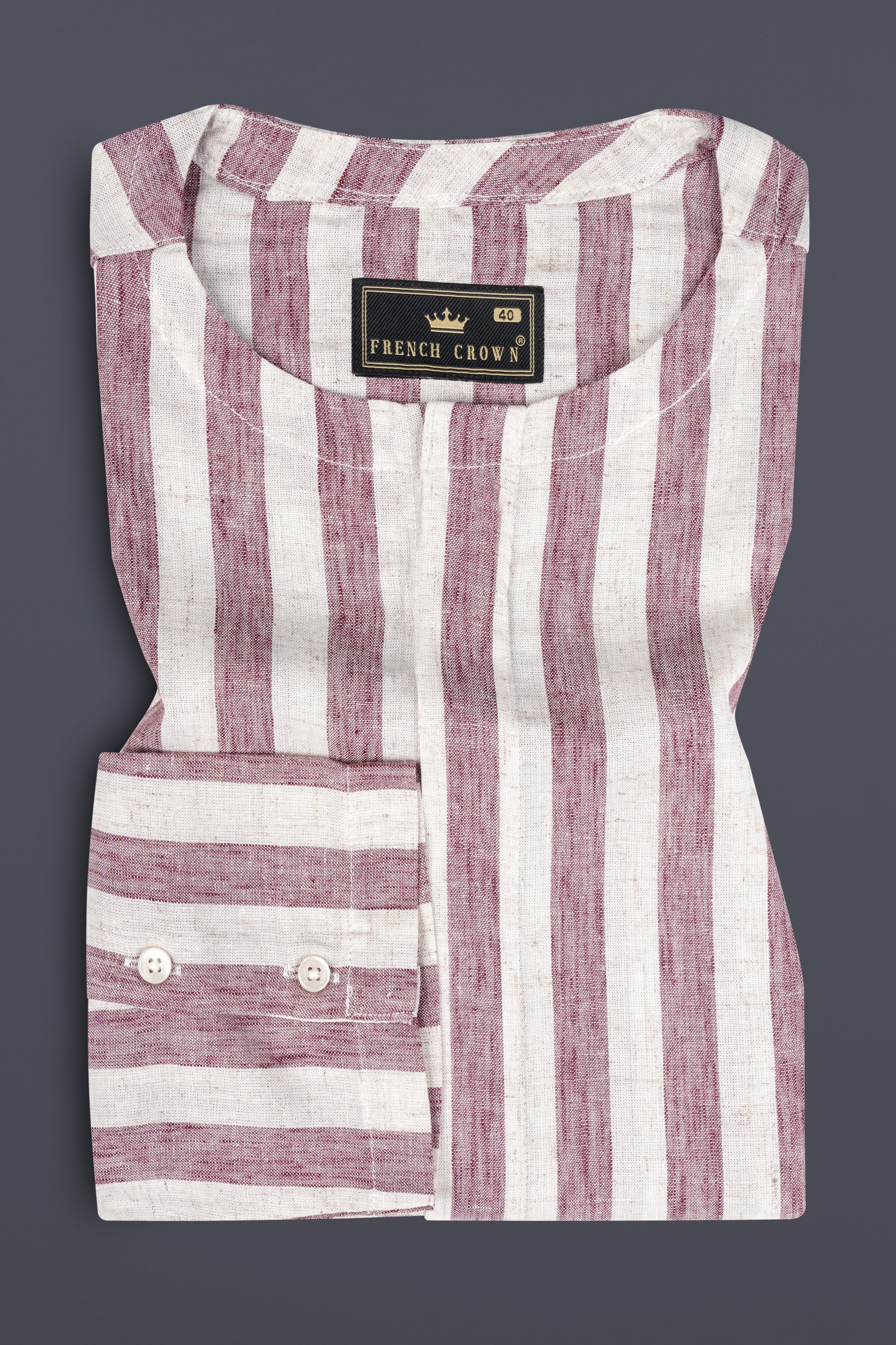 Turkish Rose And Bright White Striped Luxuries Linen Designer Shirt