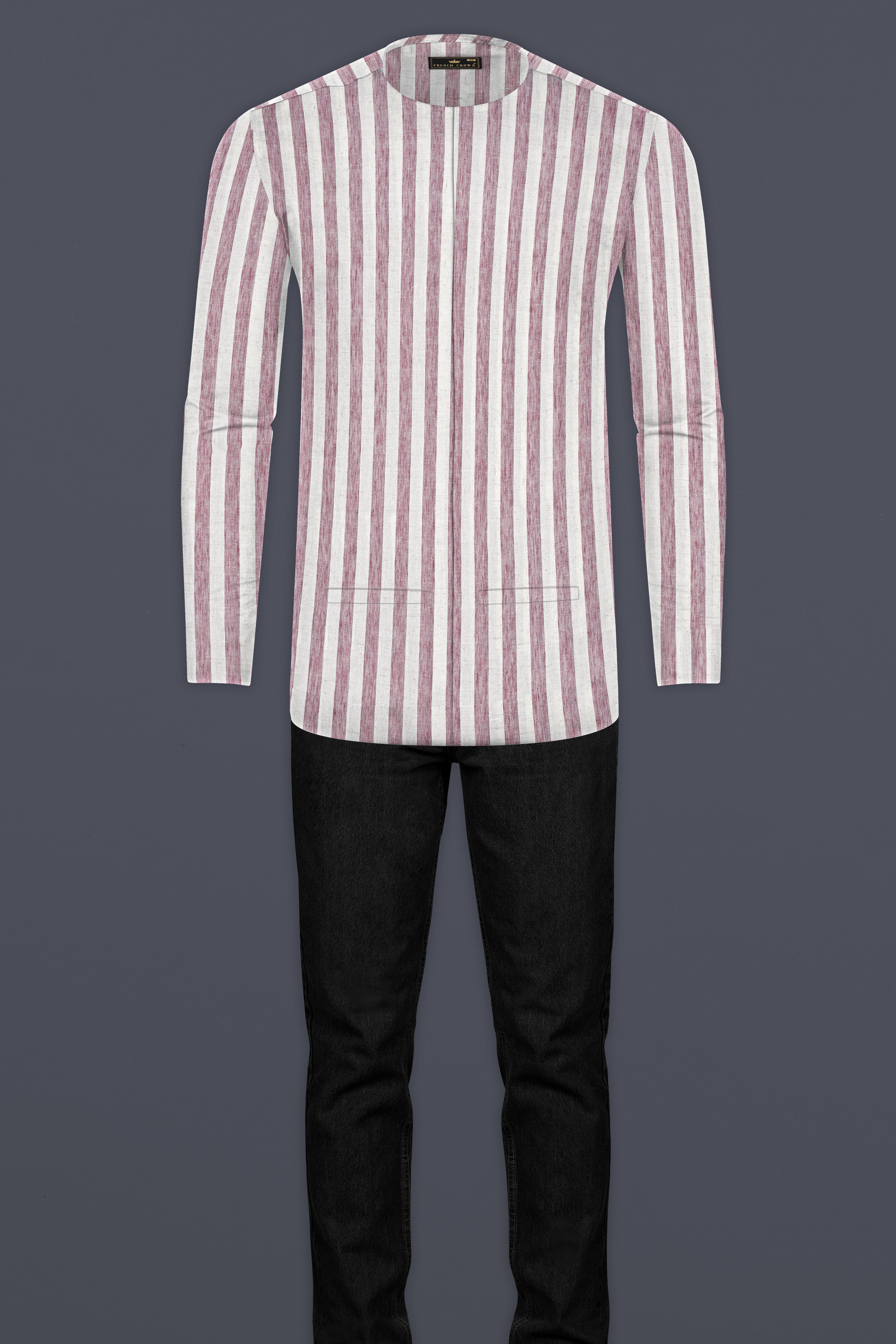 Turkish Rose And Bright White Striped Luxuries Linen Designer Shirt