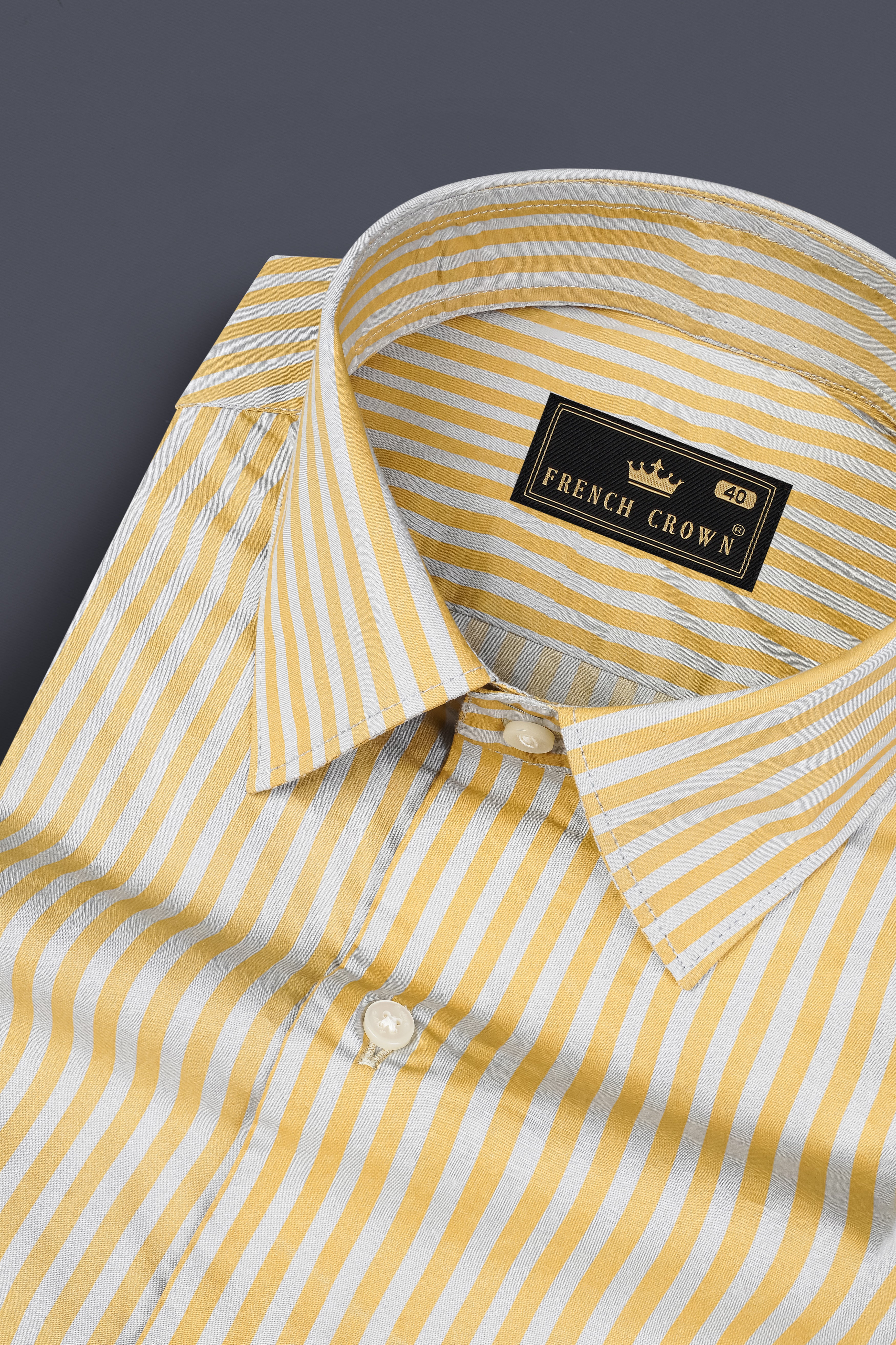 Harvest Yellow And Bright White Striped Premium Cotton Shirt